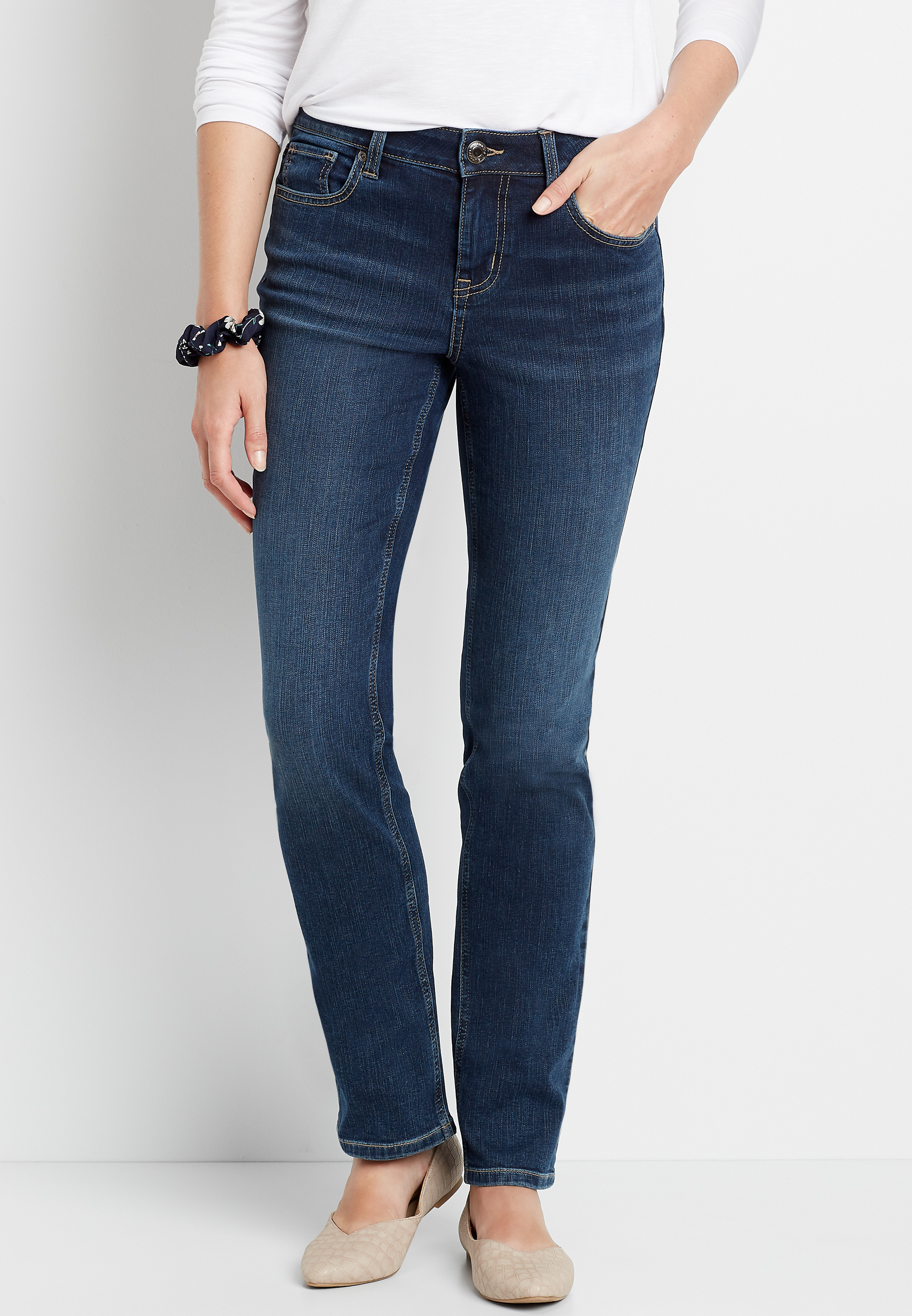 Dark wash 2025 straight leg jeans