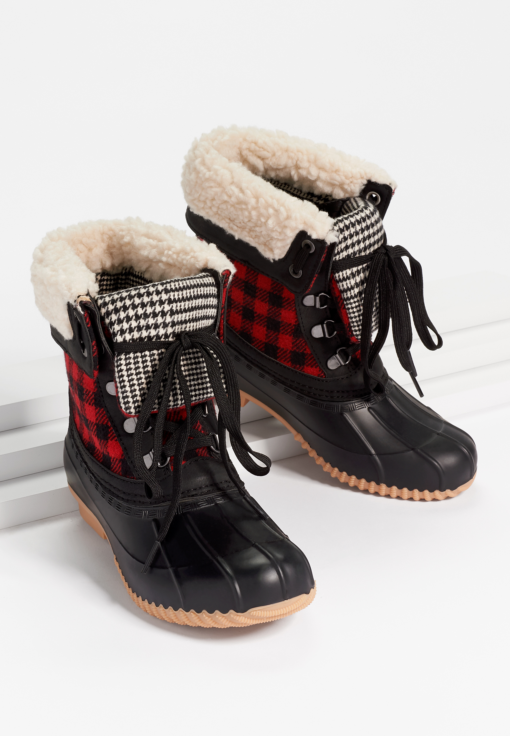 Duck boots shop with plaid lining