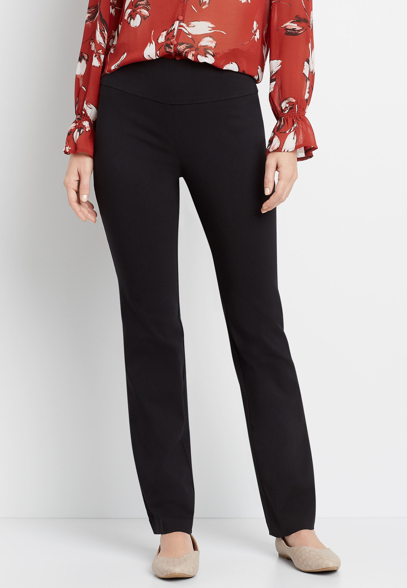 Pull On Black Bengaline Bootcut Pant