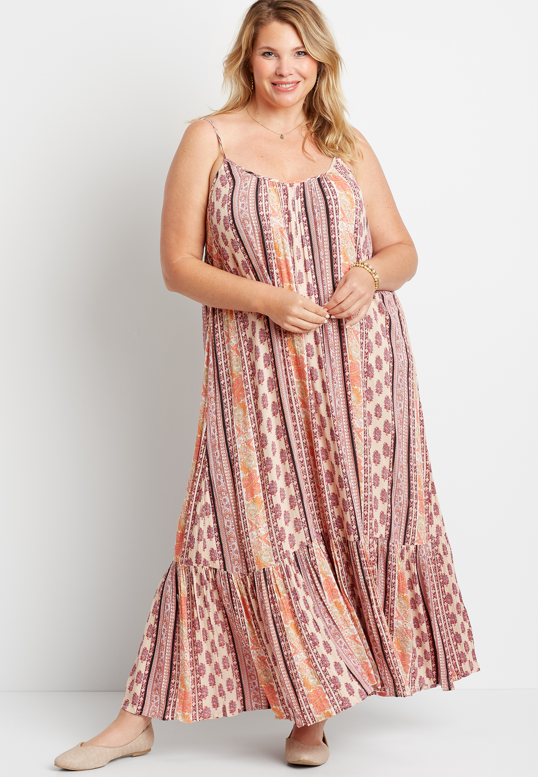 mixed print maxi dress