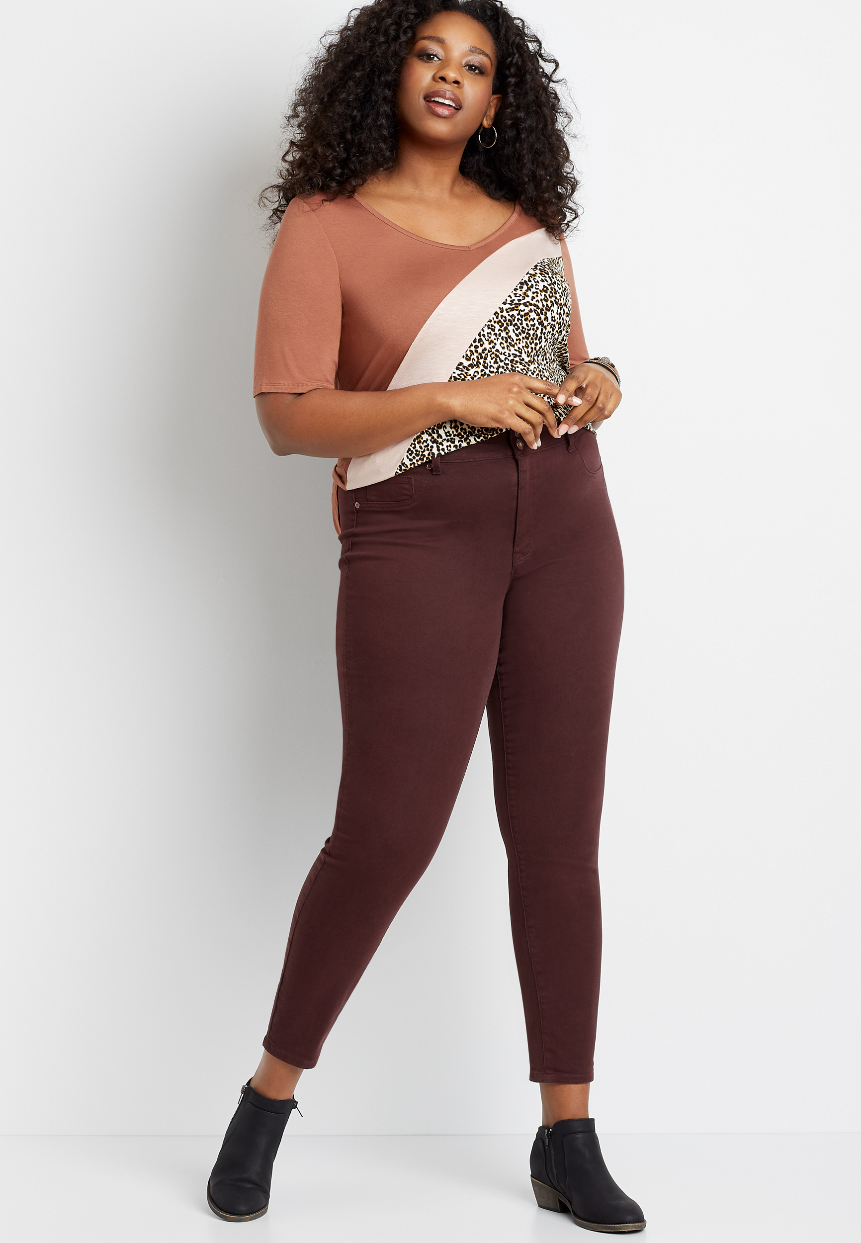 Brown Skinny Leg Jeggings Plus Size Clothing