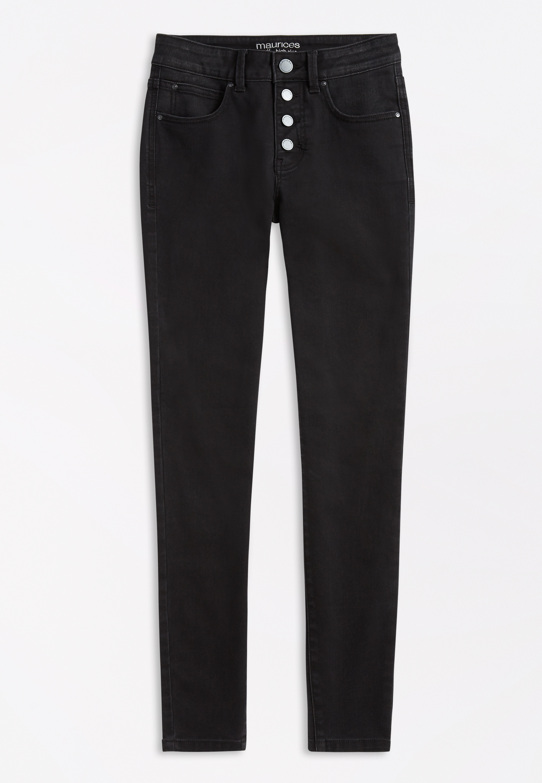 high rise button fly black jeans