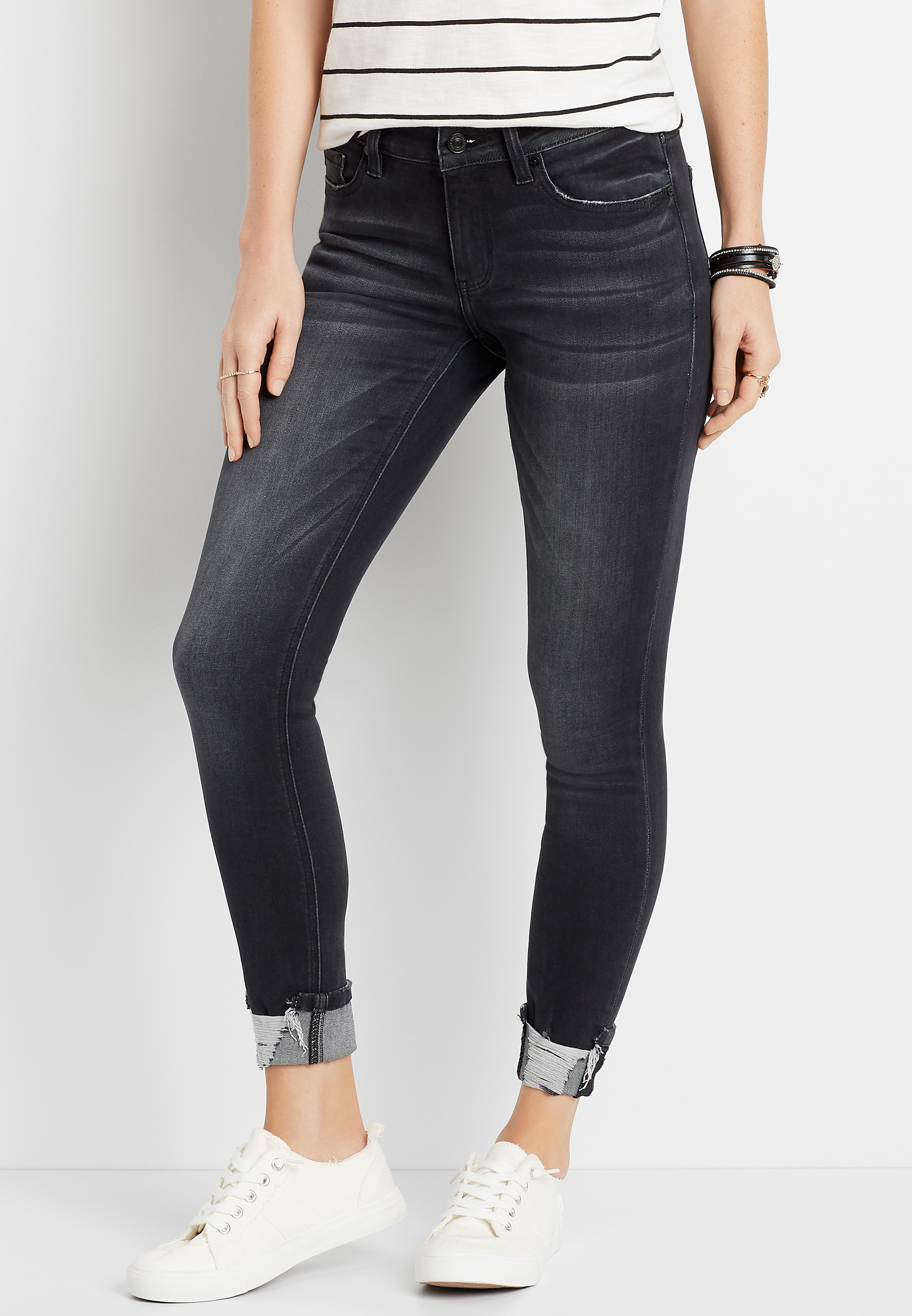 Cuffed black skinny store jeans