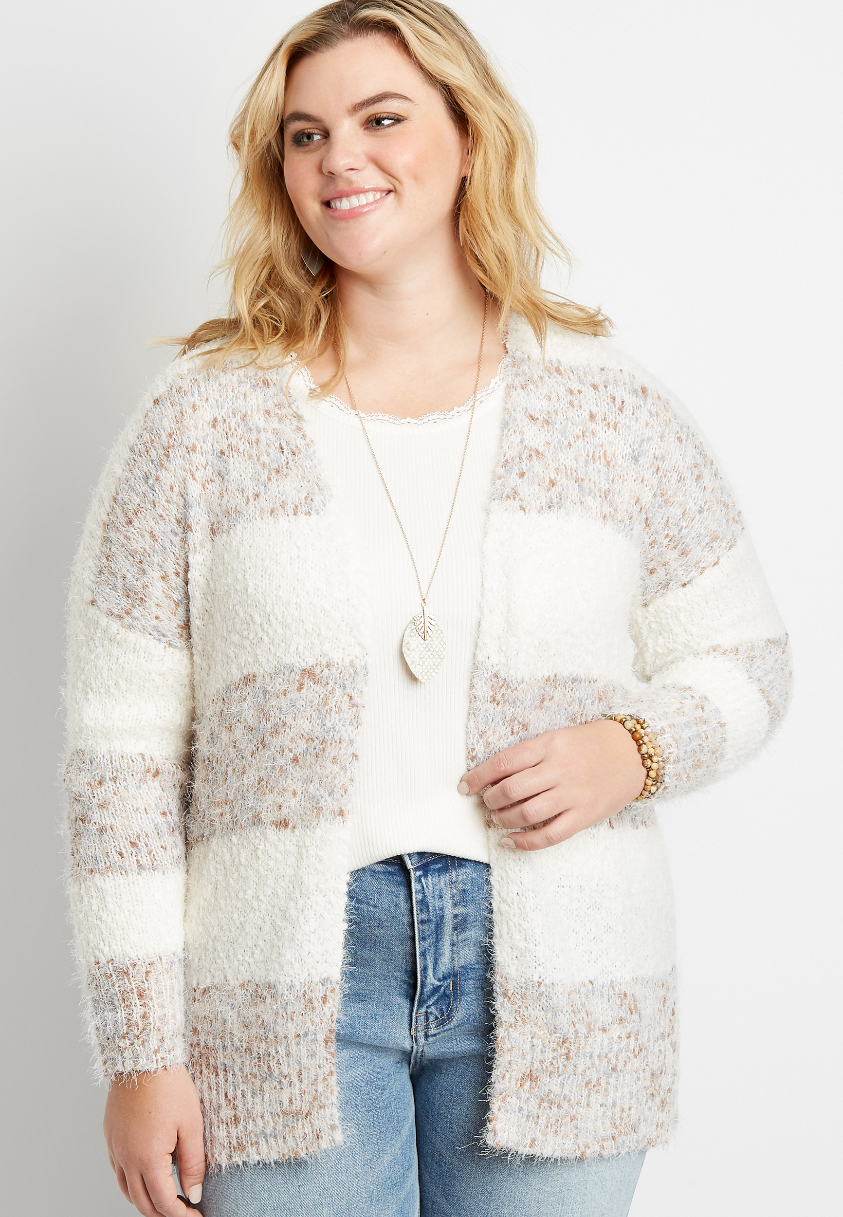 plus size long white cardigan