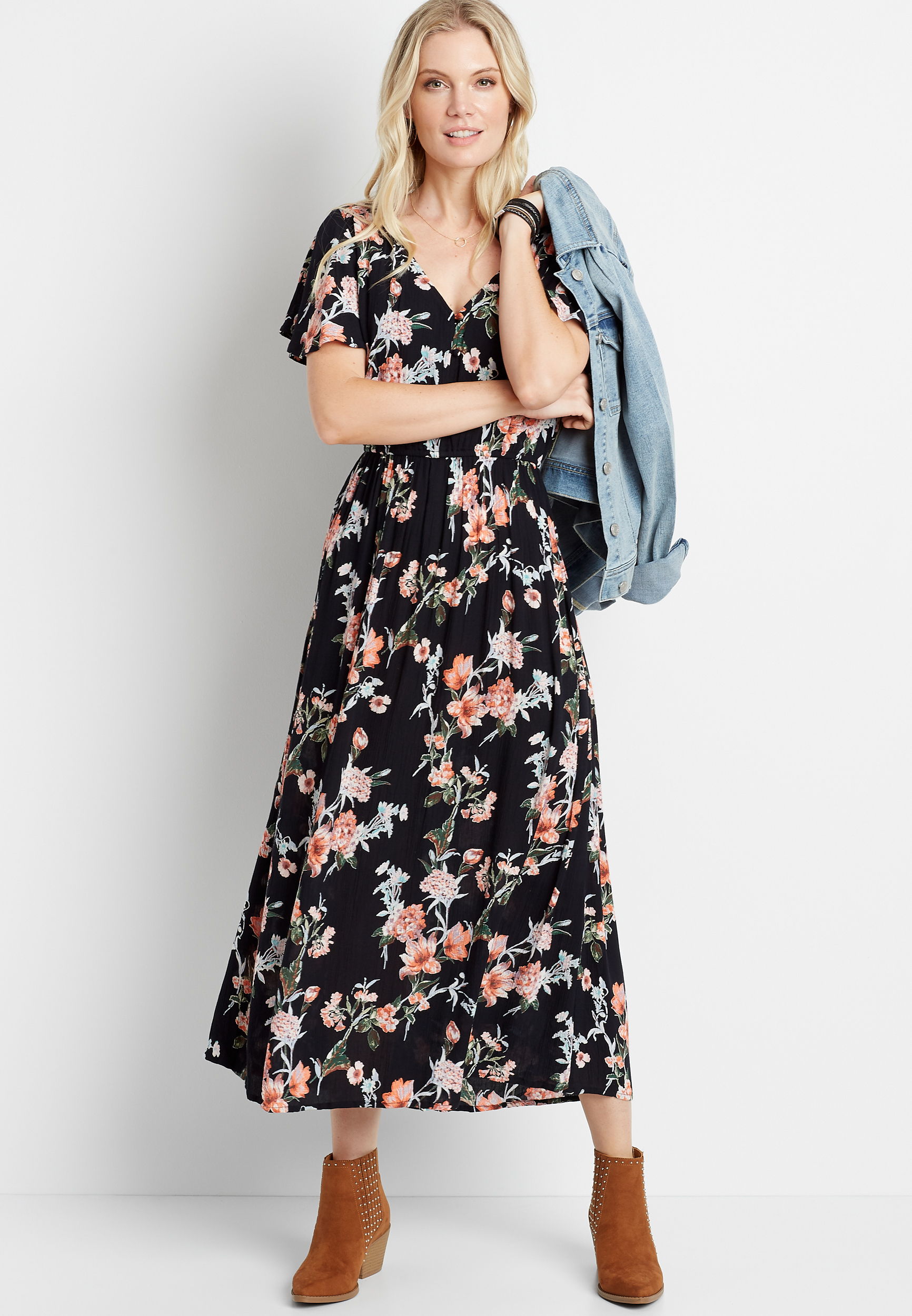 black floral midi dress