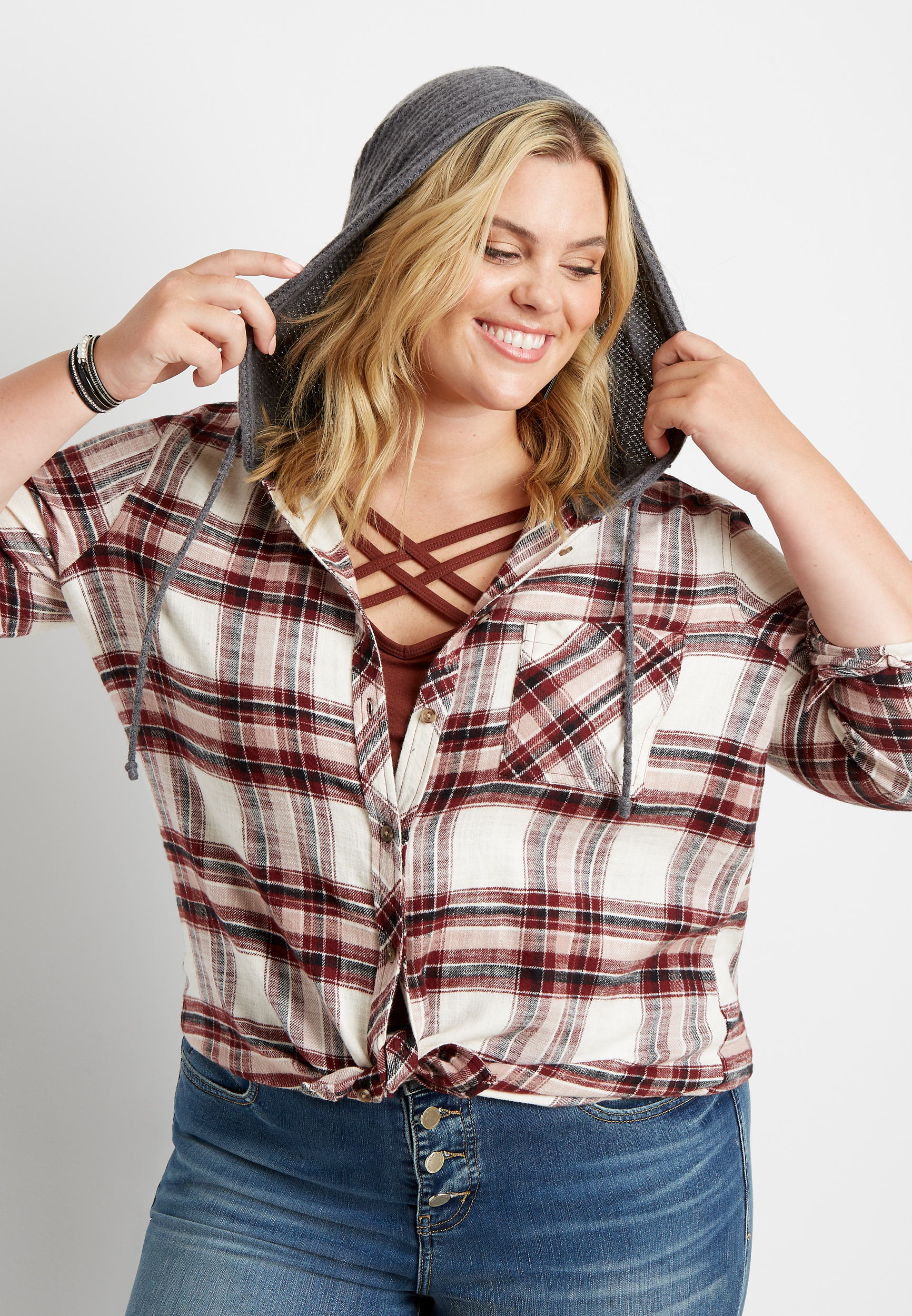 plus size red and black checkered shirt