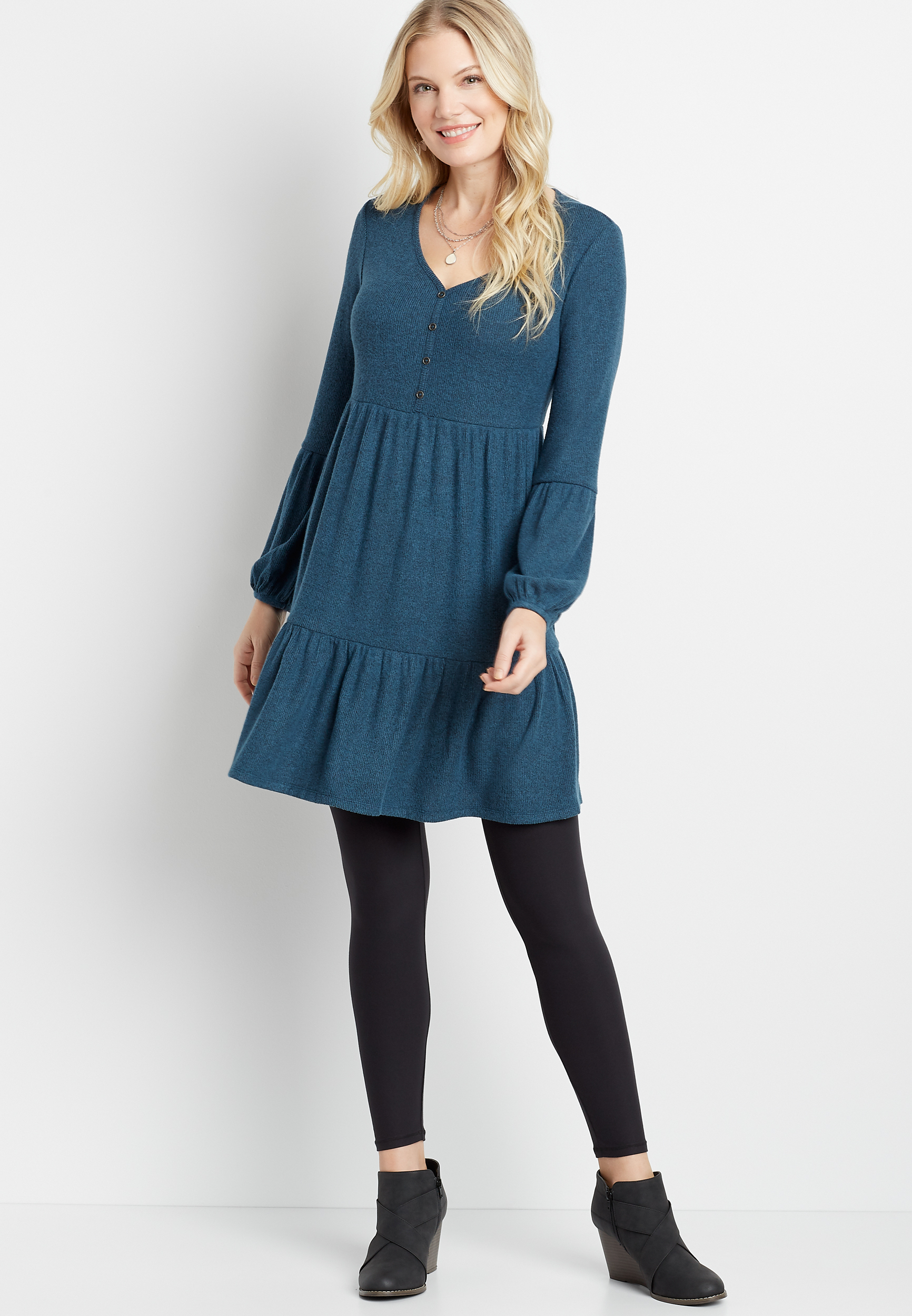 Blue Tiered Babydoll Mini Dress | maurices