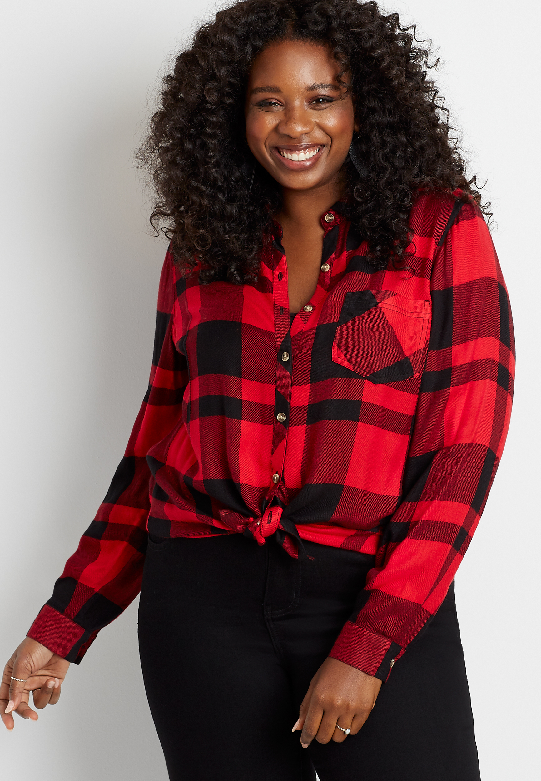 plus size red button down shirt