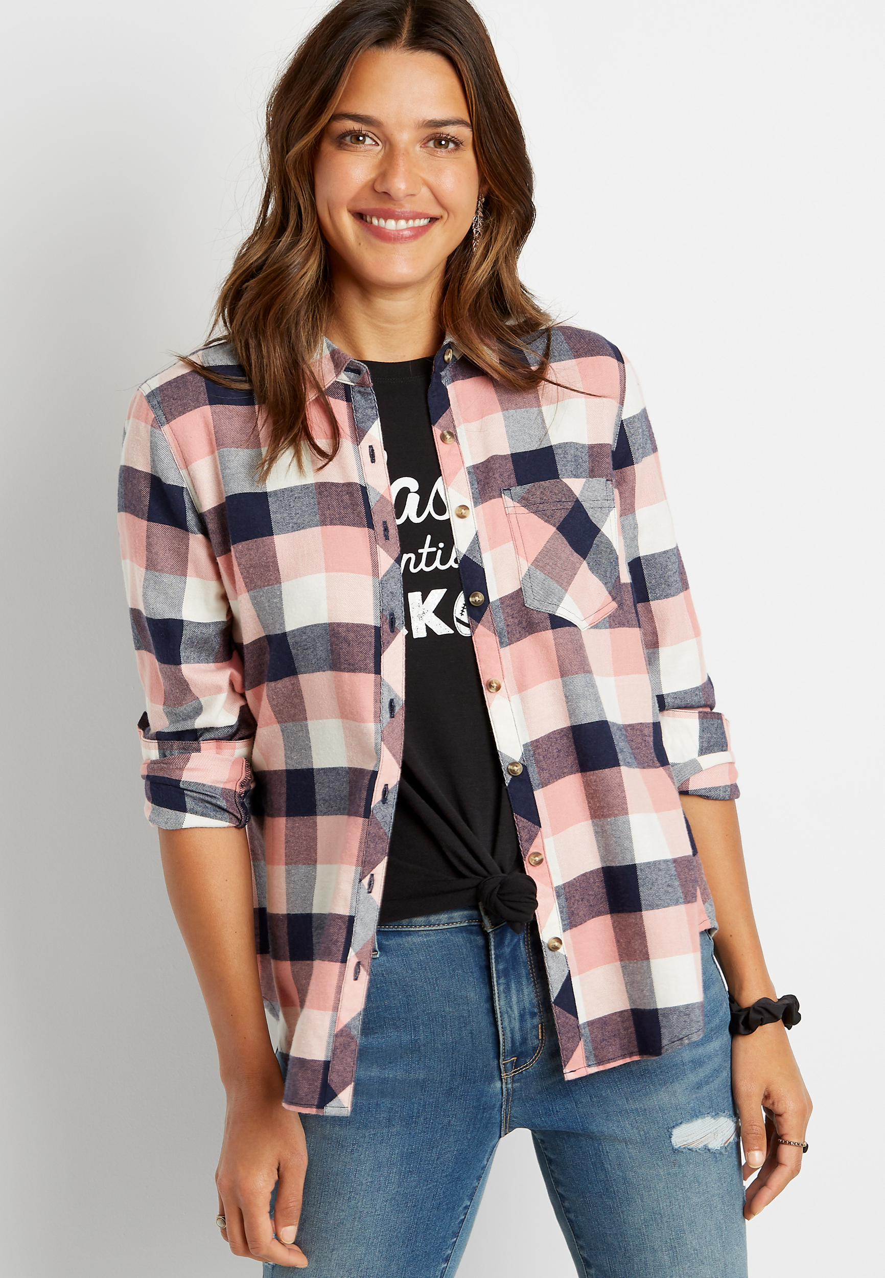 plaid pink shirt