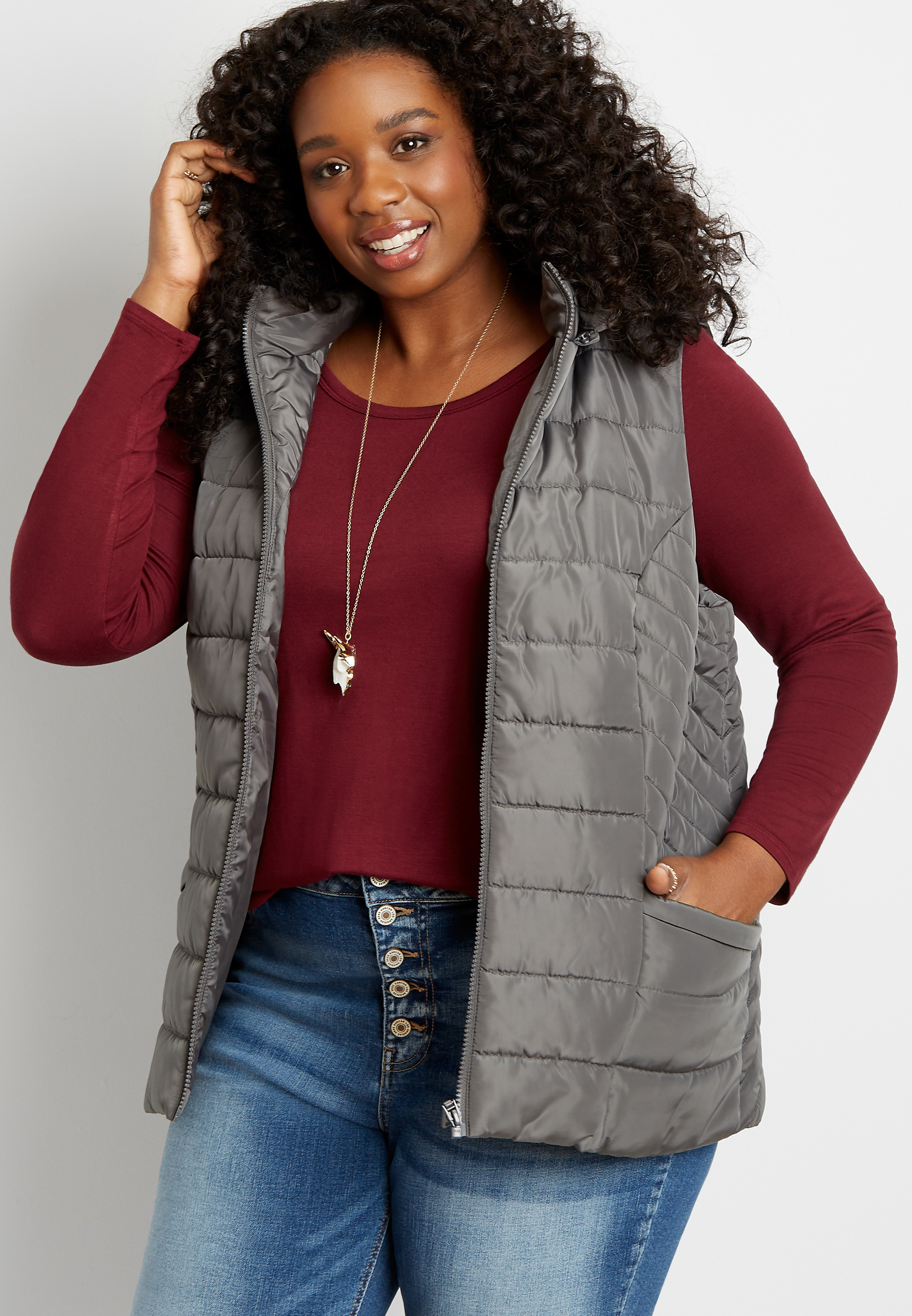 Plus size puffer vest with 2024 hood