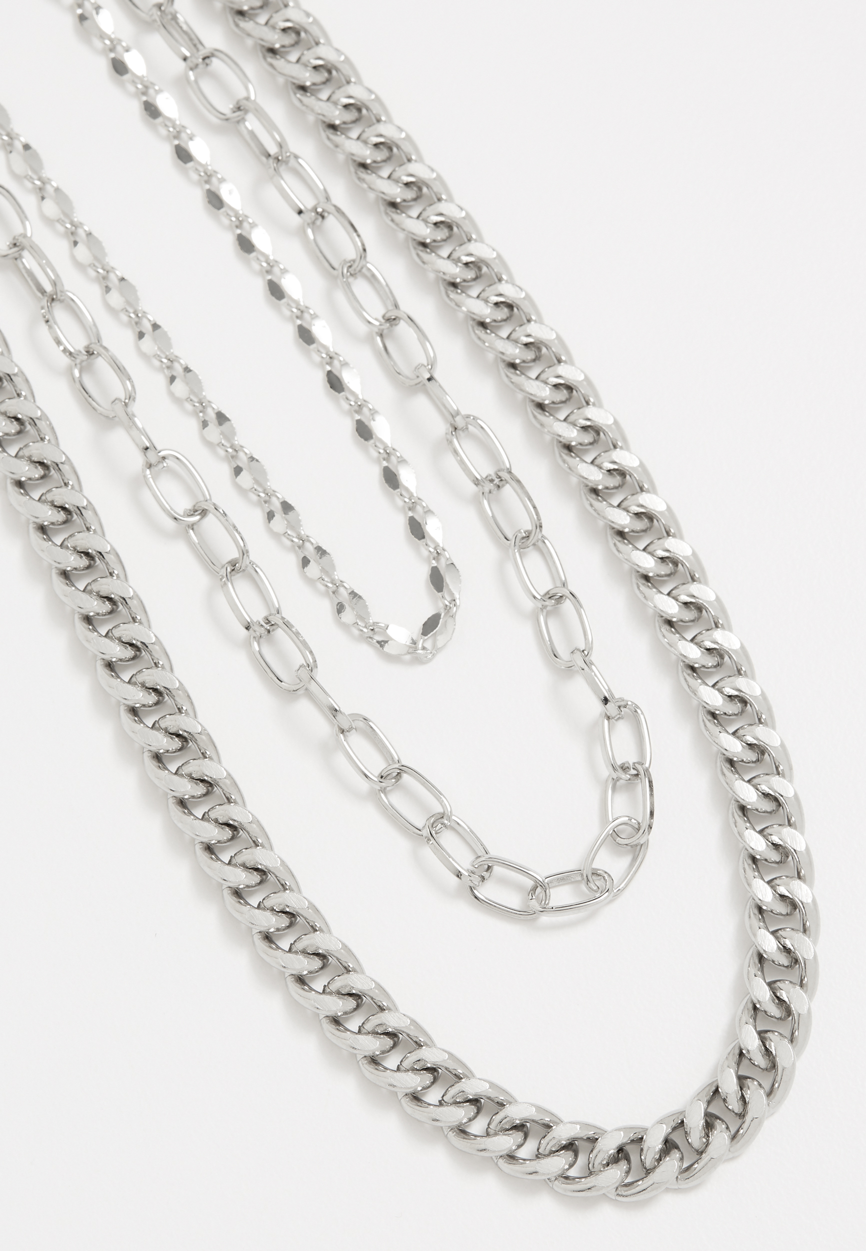 3 Row Silver Mixed Chain Necklace | maurices