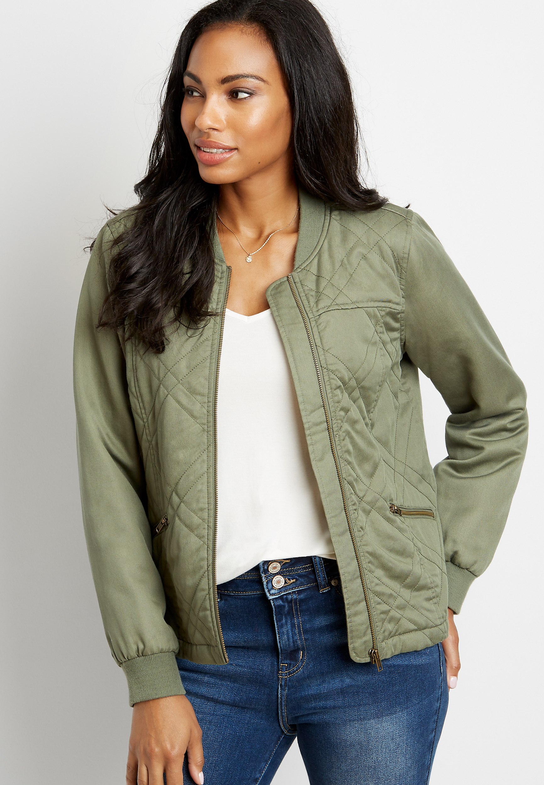 Green padded outlet bomber jacket