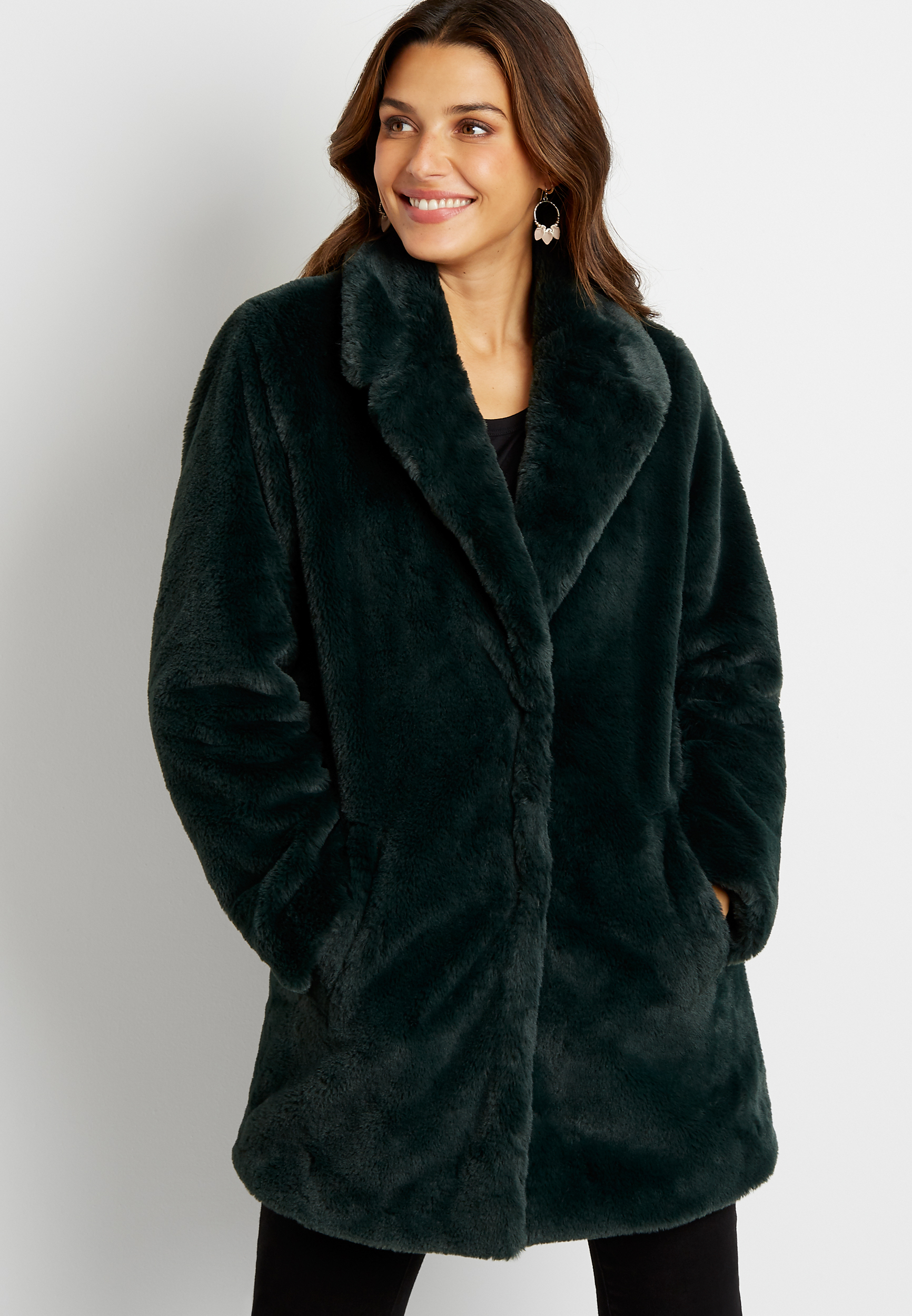 Dark green best sale fur coat