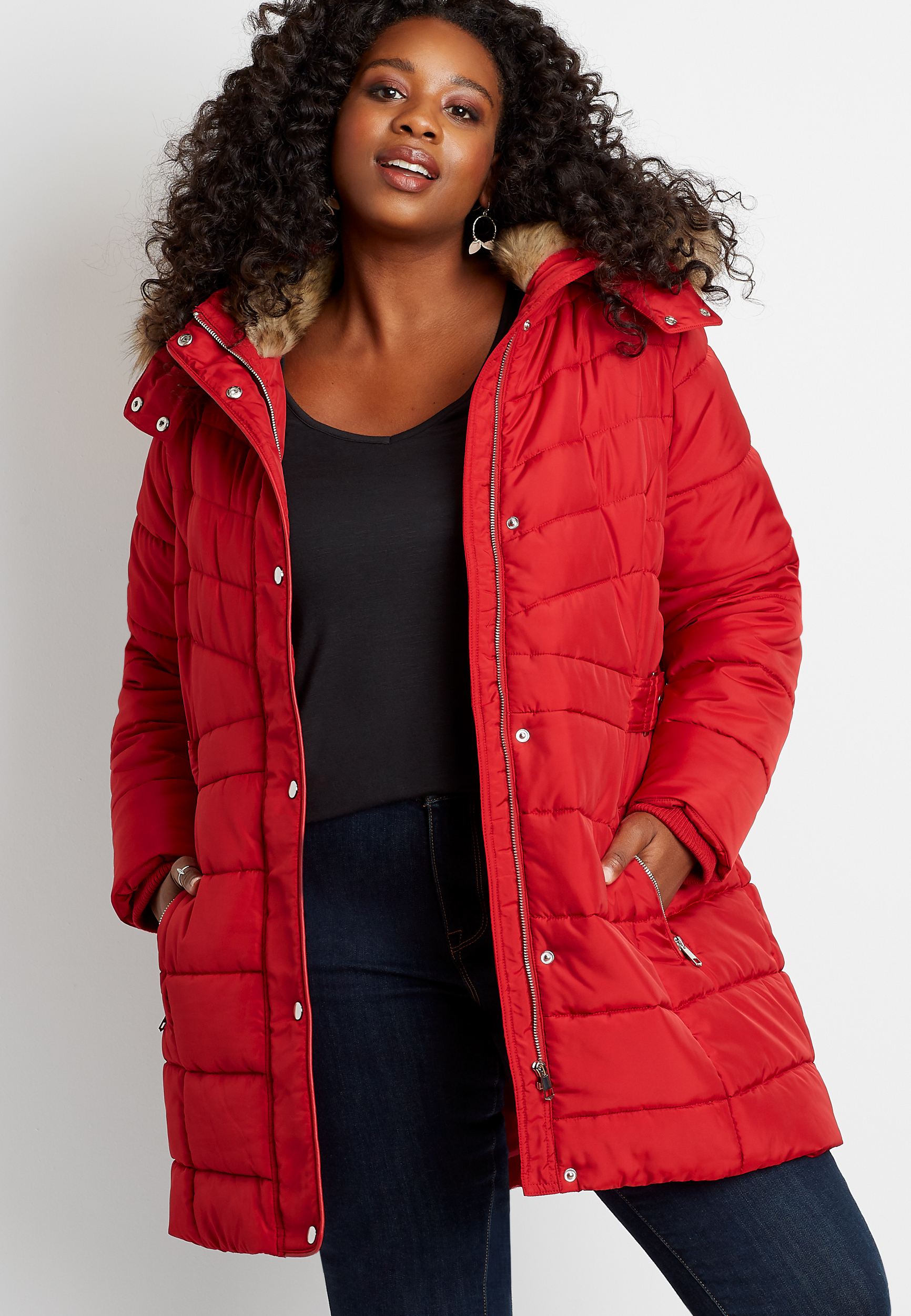 Plus size red puffer jacket best sale