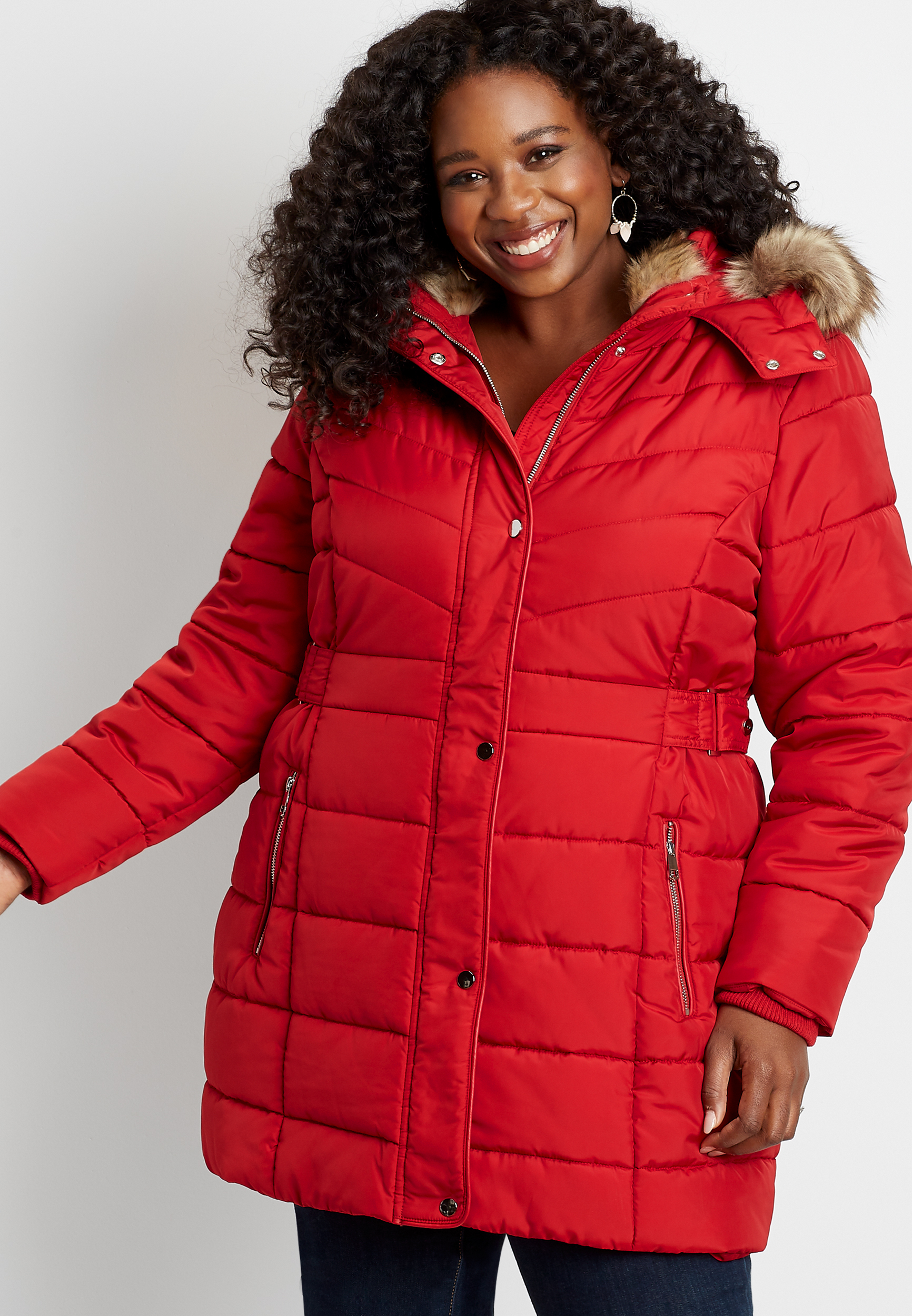 red plus size puffer coat