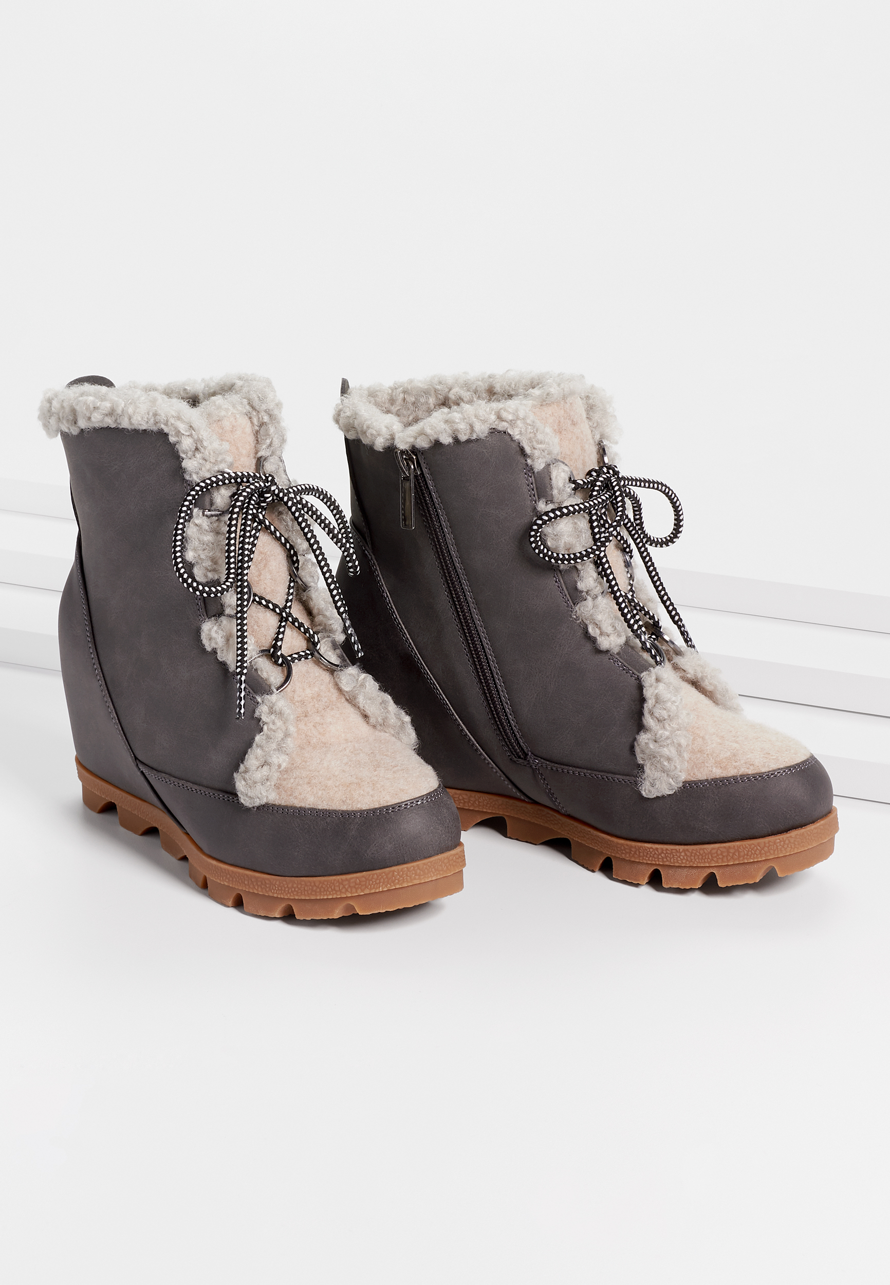 Sherpa wedge clearance booties