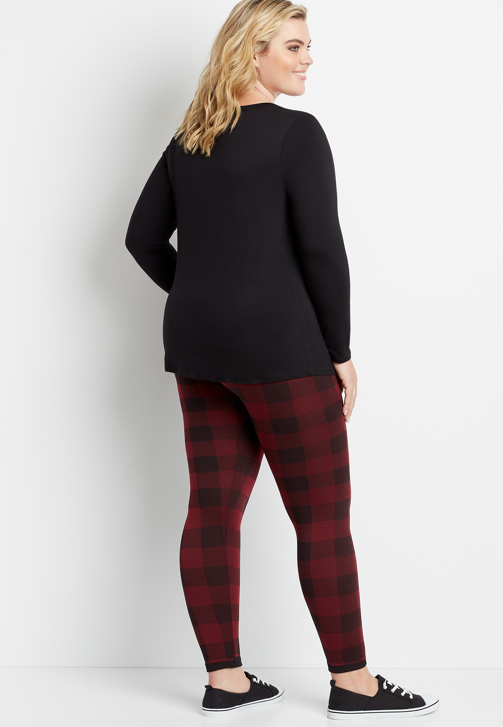 Plaid Leggings for Women High Waisted Fleece Skinny Tights Tummy