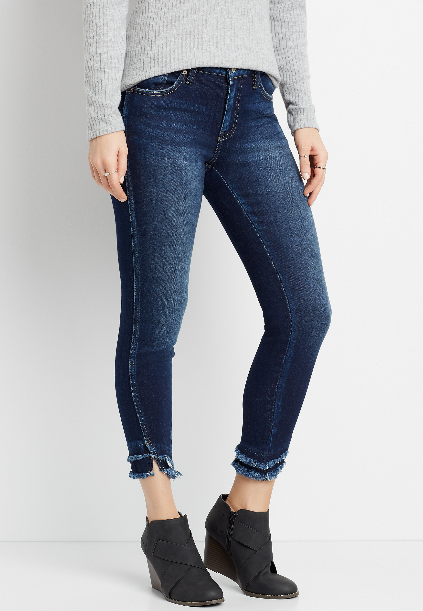 frayed hem ankle jeans