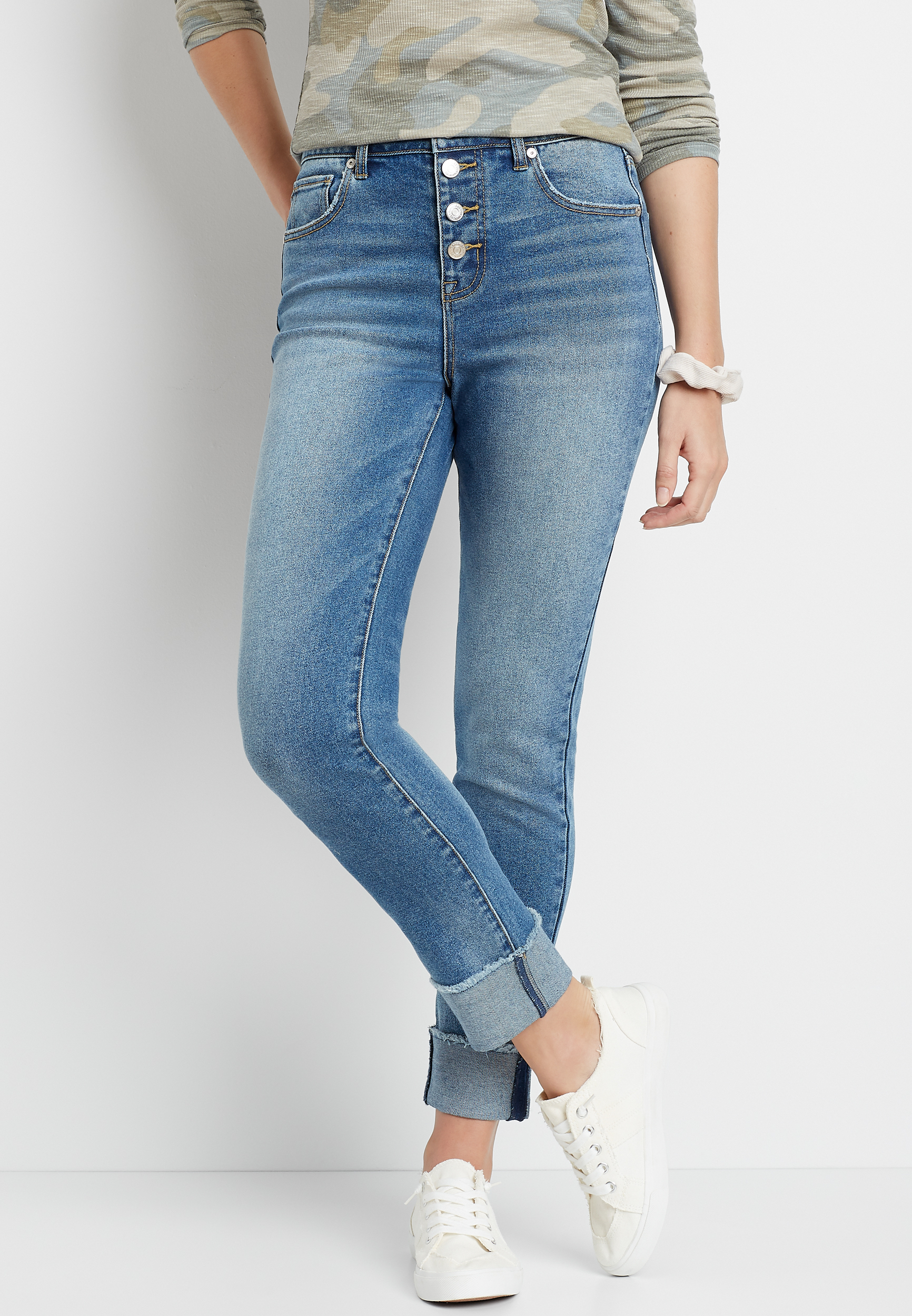 cuffed slim fit jeans