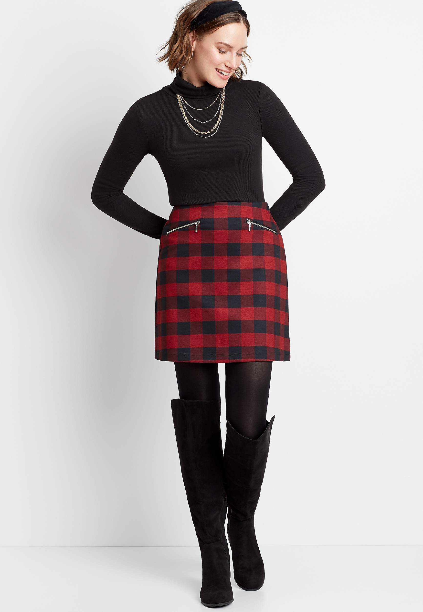 BUFFALO PLAID SKIRT High Waisted Skirts for Women Red Plaid Skirt