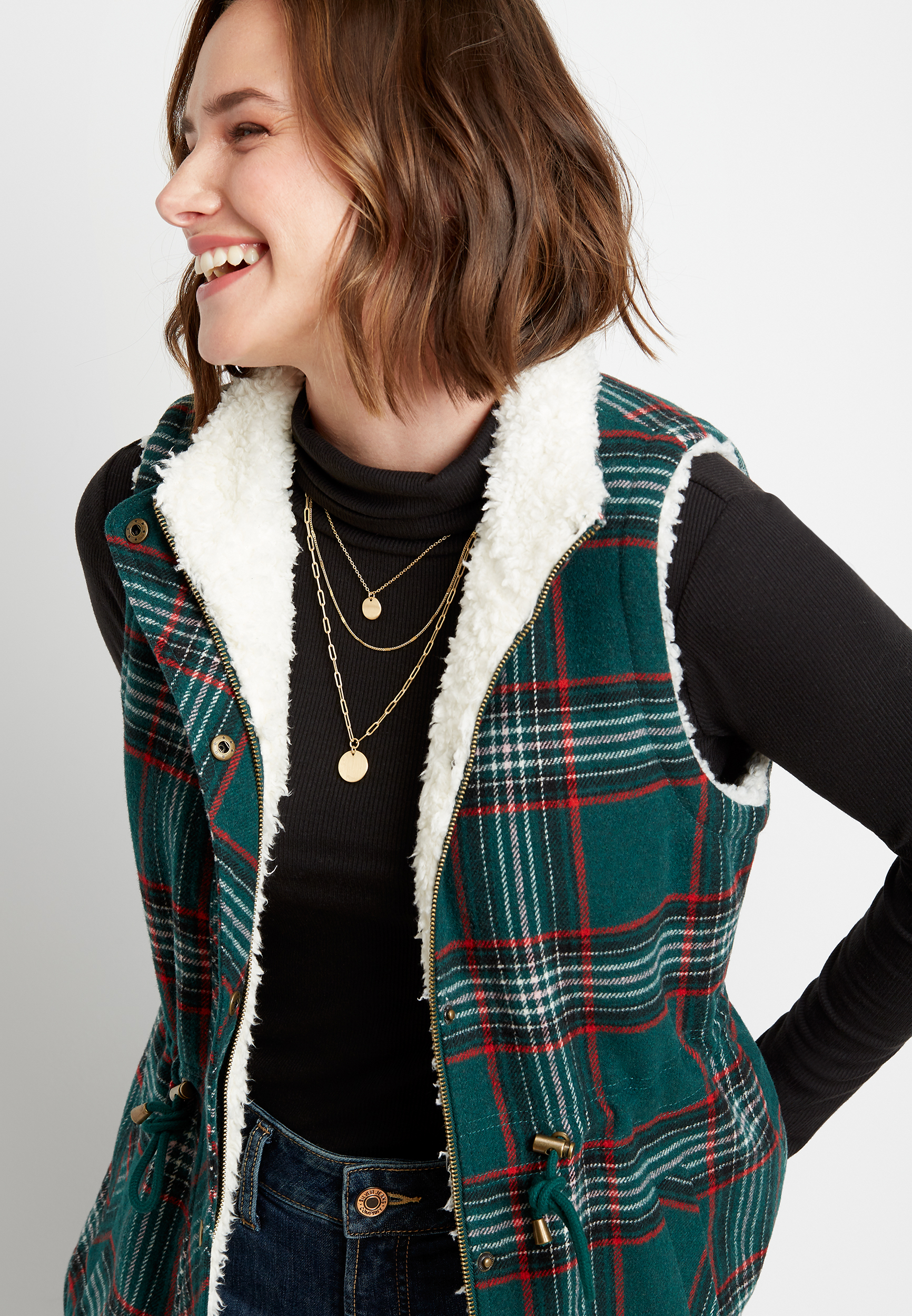 Plaid 2024 sherpa vest