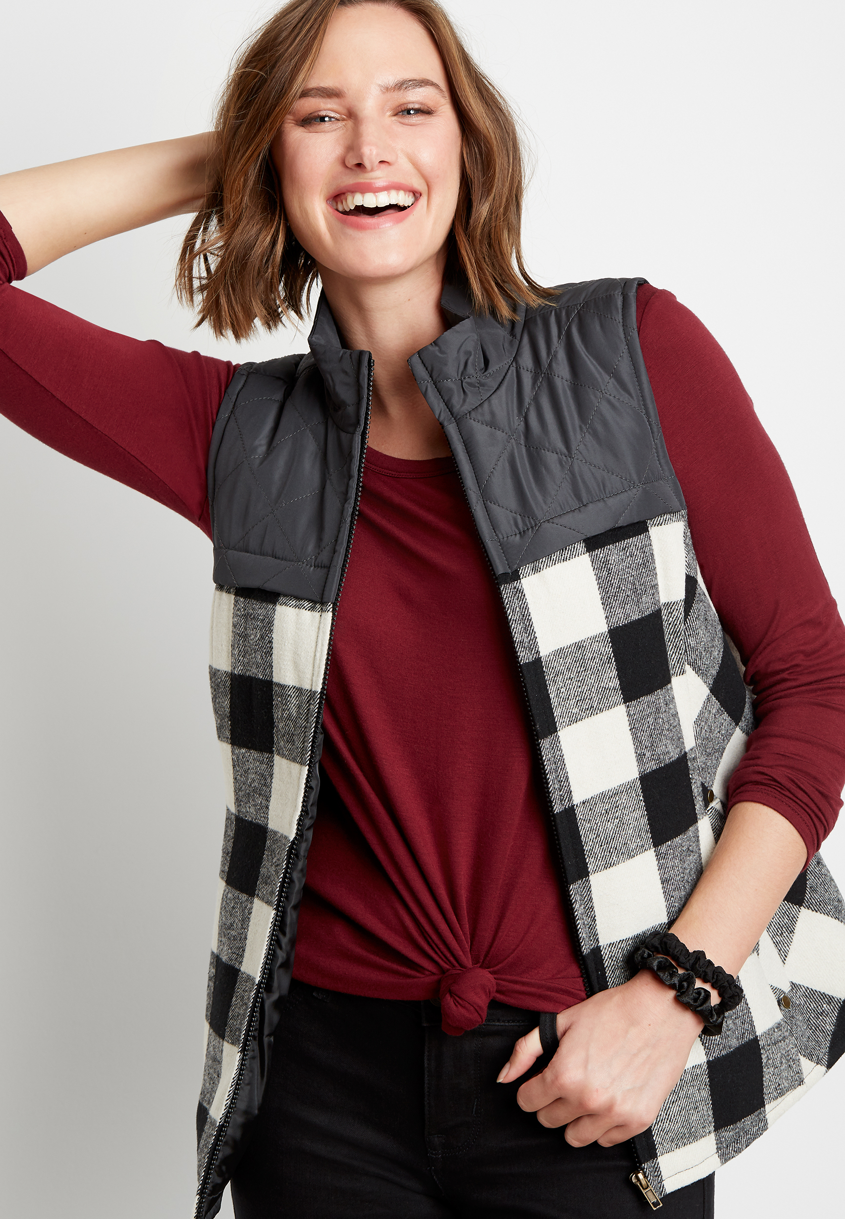 red buffalo plaid puffer vest