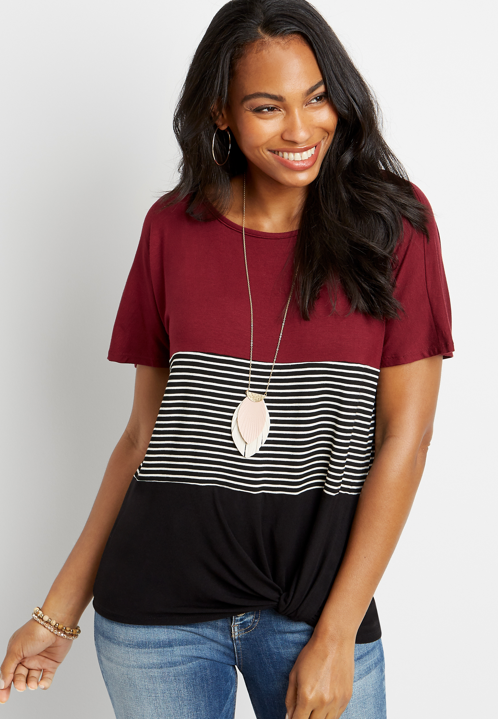 247 Stripe Colorblock Knot Hem Tee Maurices 