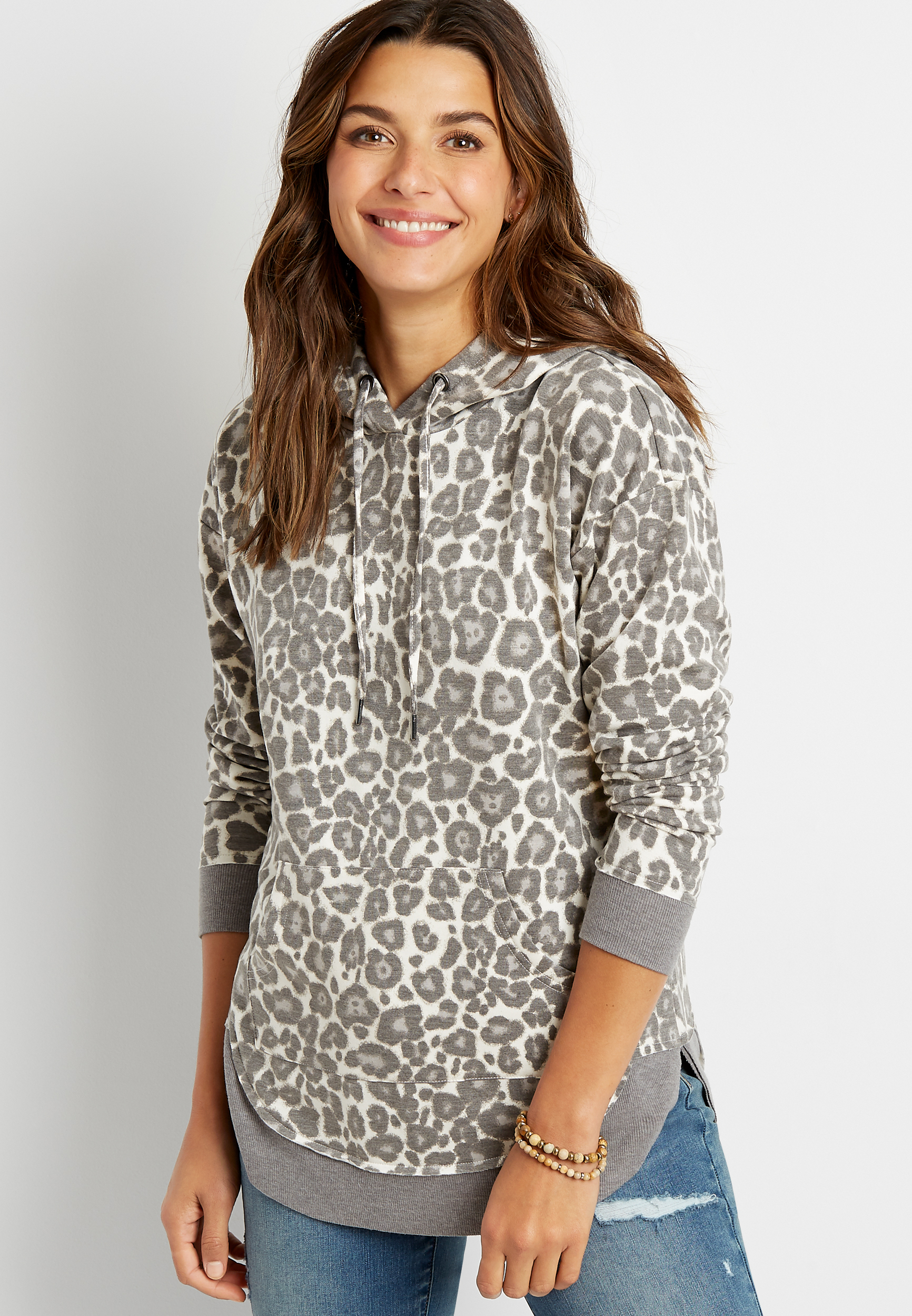 Gray Leopard Pullover Hoodie