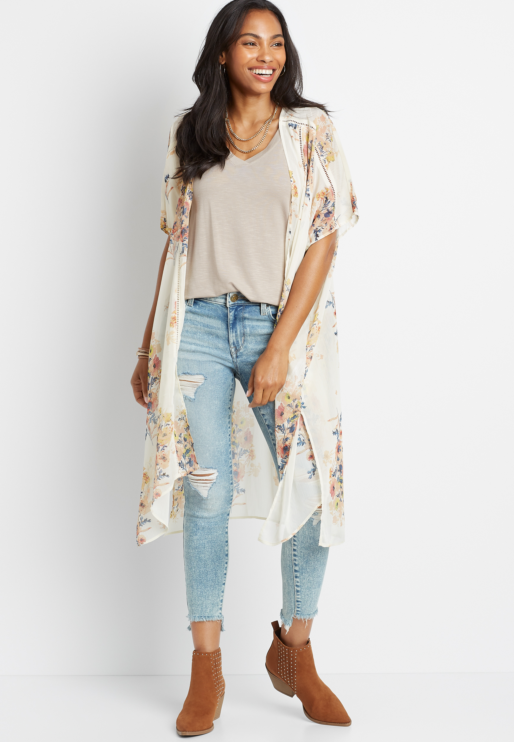 White floral sale kimono cardigan