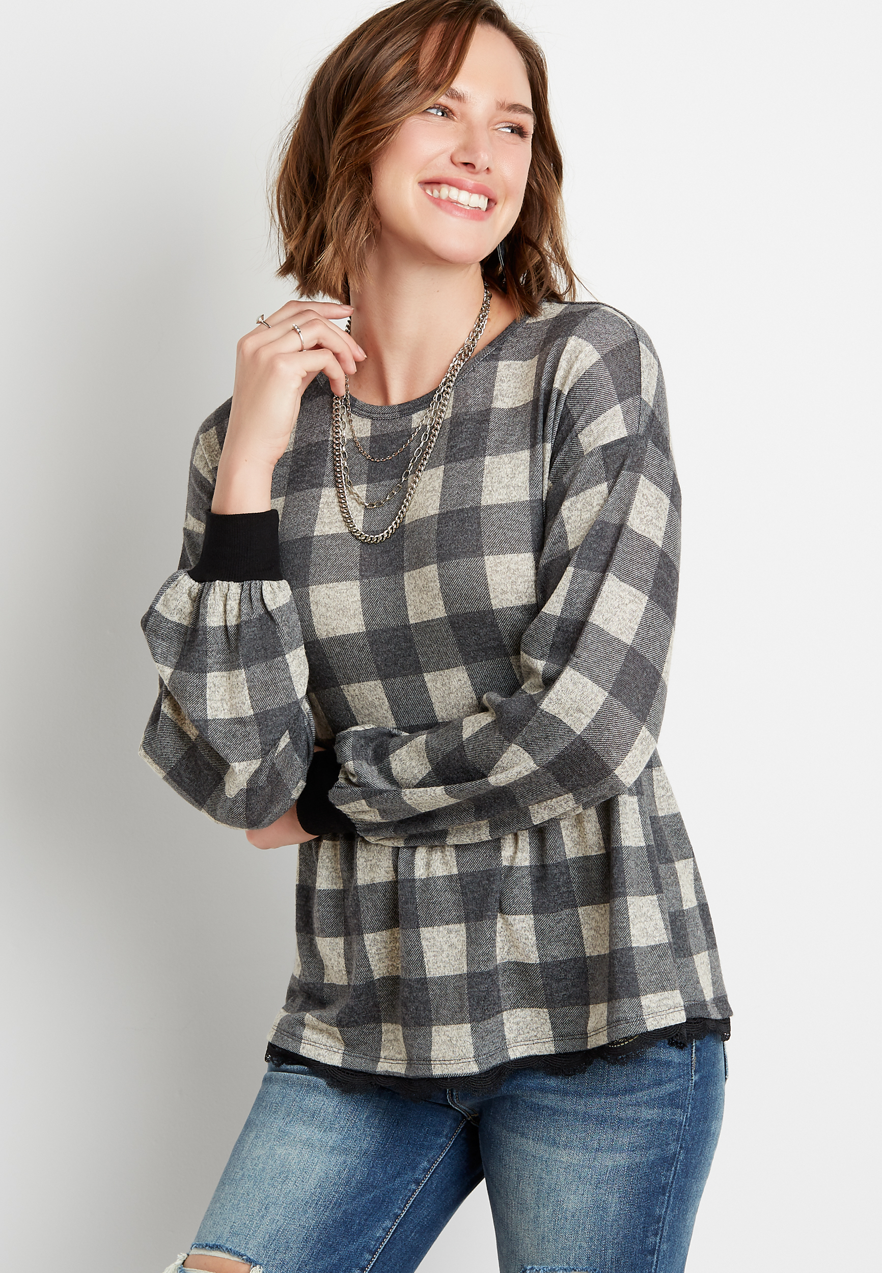 buffalo plaid peplum top