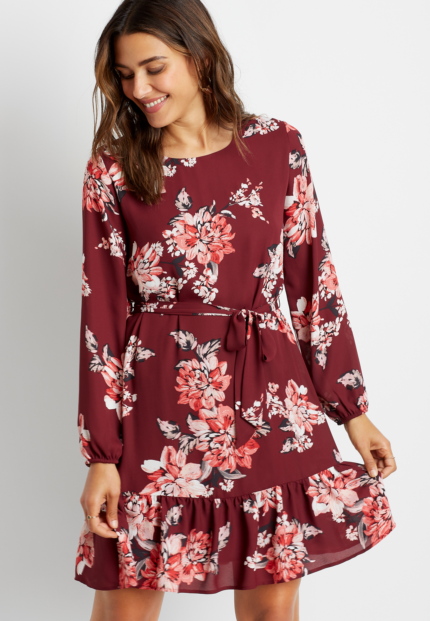 Maroon floral outlet dress