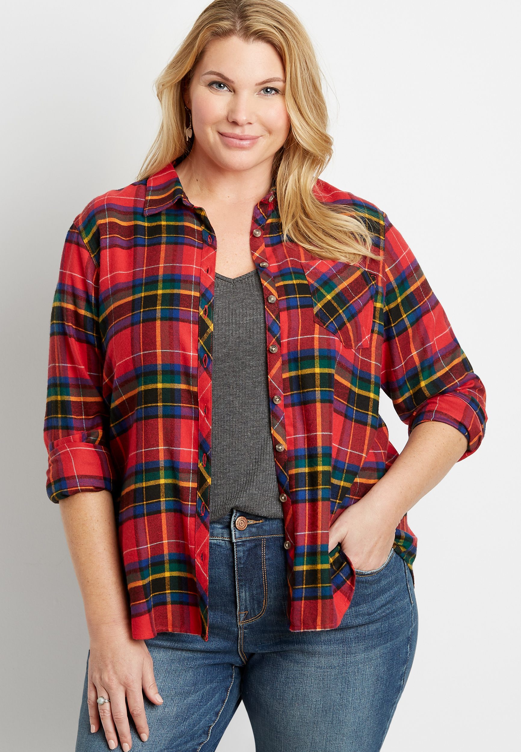 plus size red and black checkered shirt