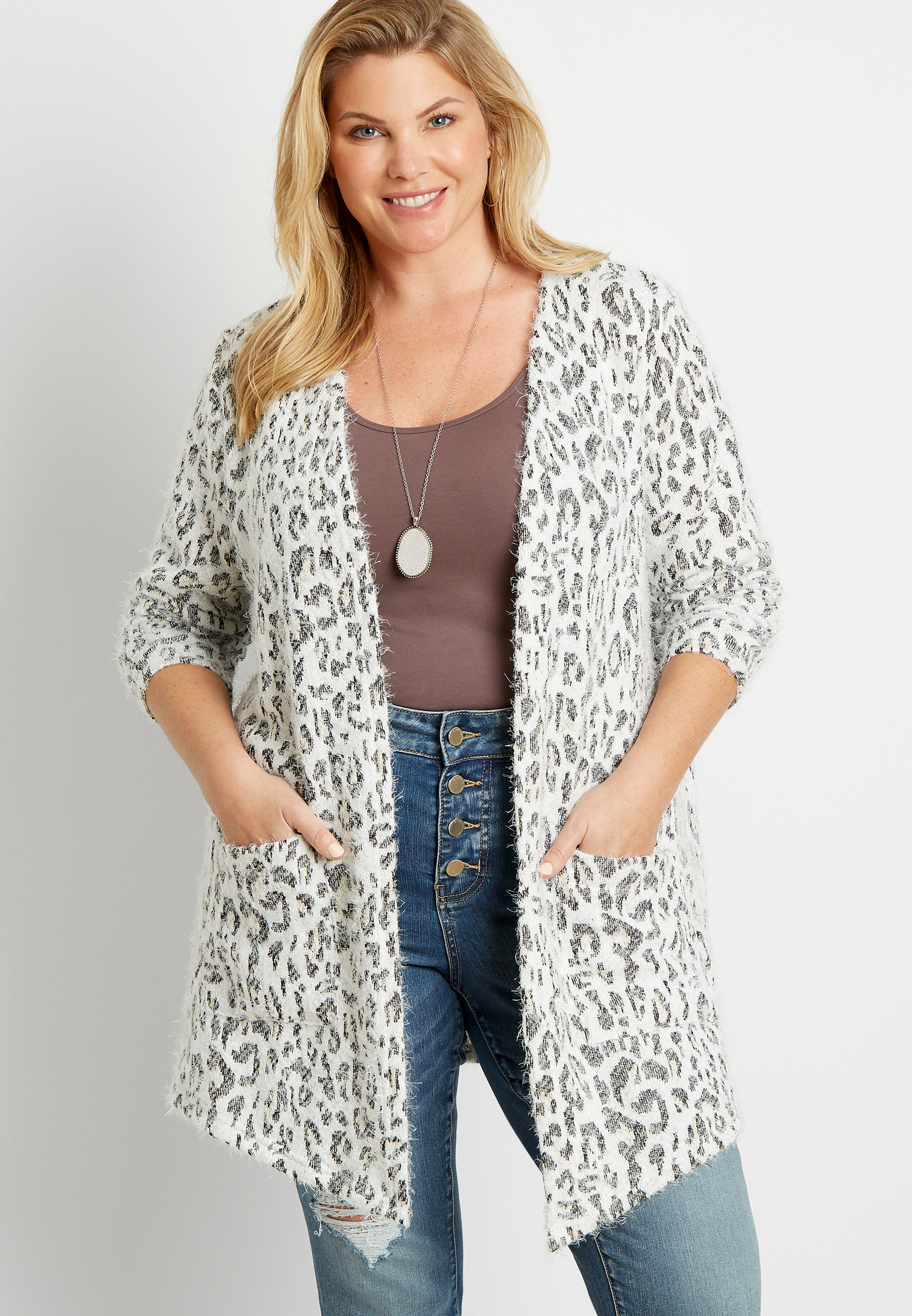 Svin brændt leksikon Plus Size White Leopard Cozy Open Front Cardigan | maurices