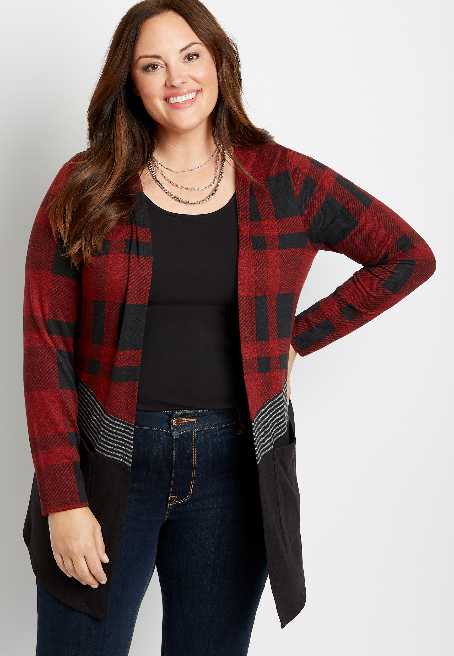 Buffalo plaid clearance cardigan plus size