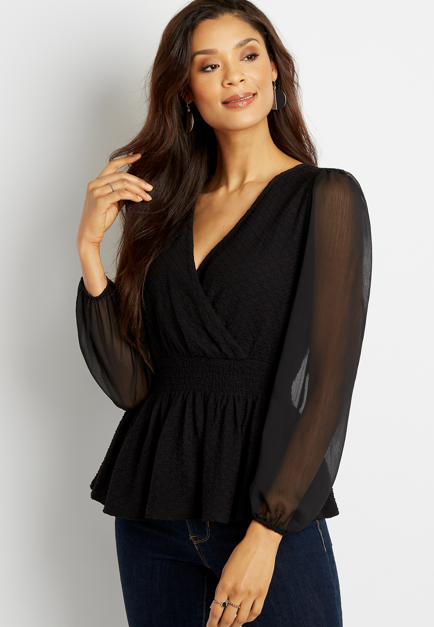 black sheer sleeve top