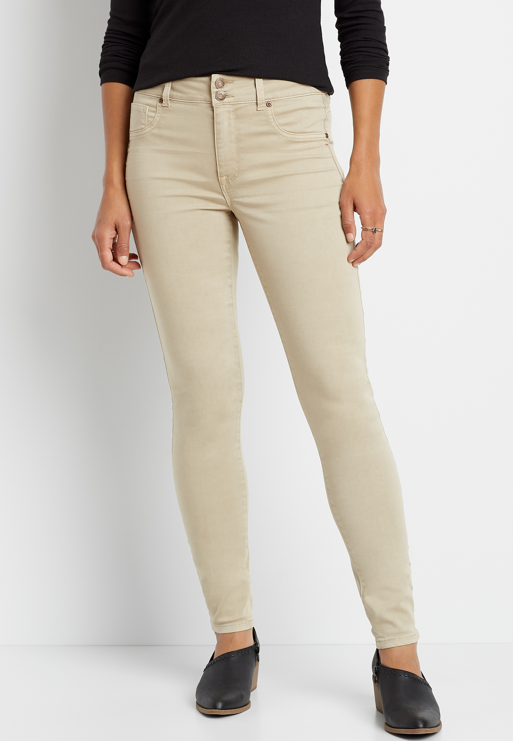 High Rise Khaki Double Button Jegging Made With REPREVE®