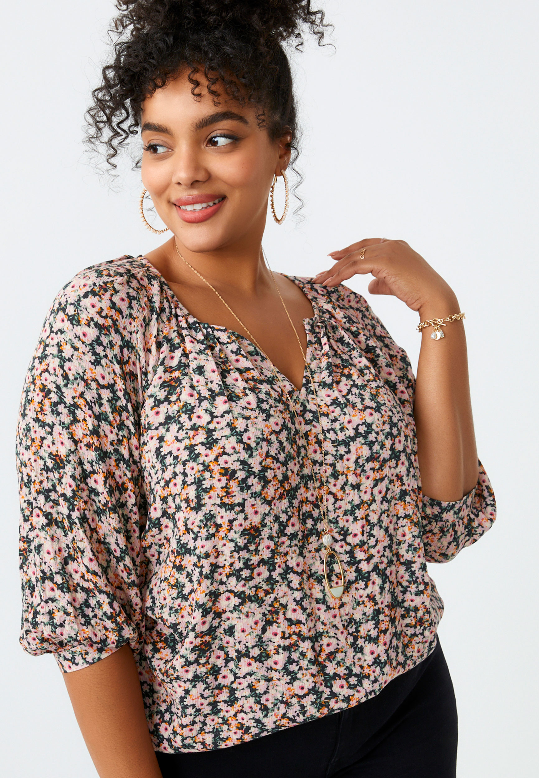 Lucky Brand Floral Peasant Top - Plus Size Only - Women's Shirts/Blouses in  Natural Multi