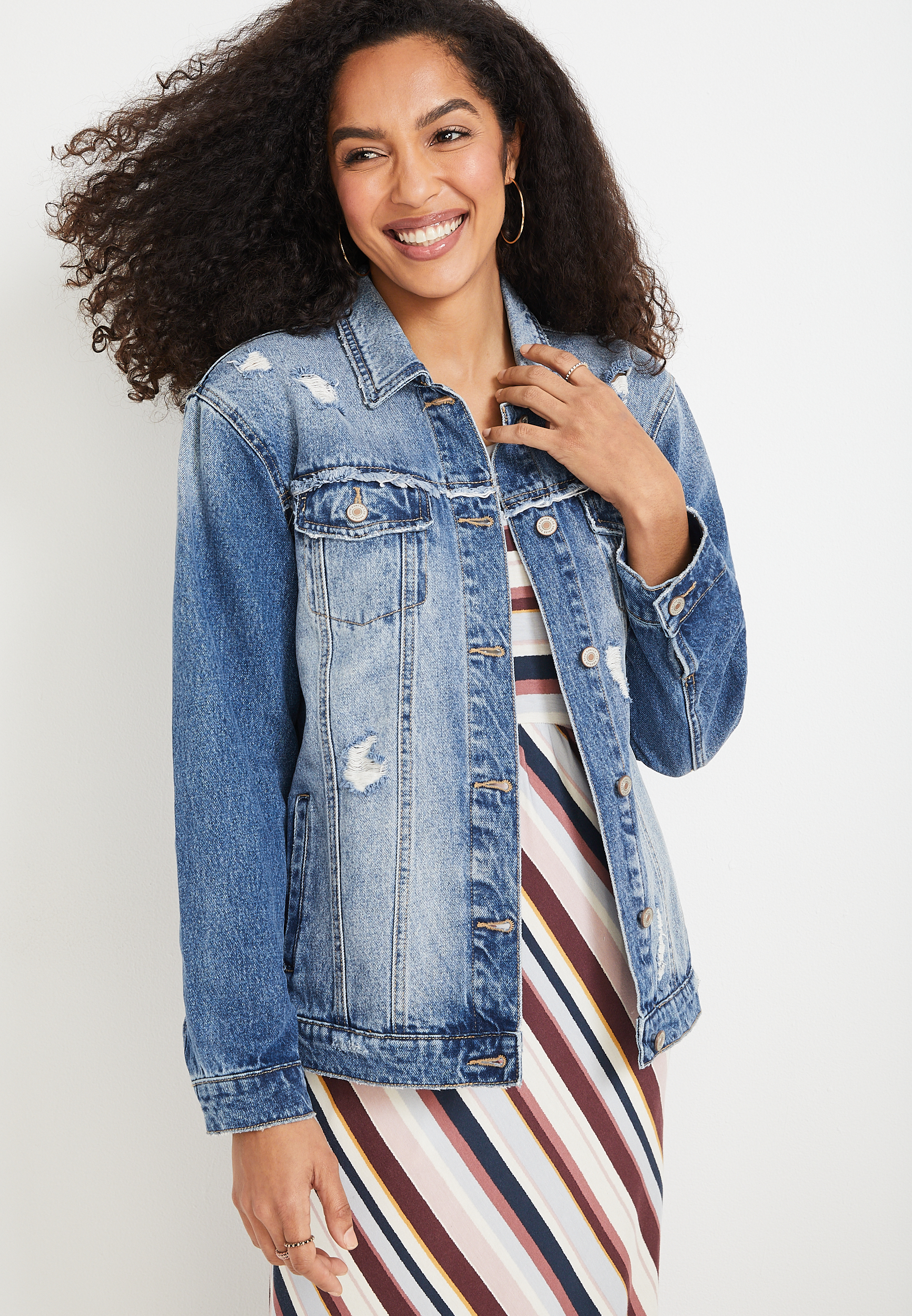 Vigoss Oversized Destructed Denim Trucker Jacket