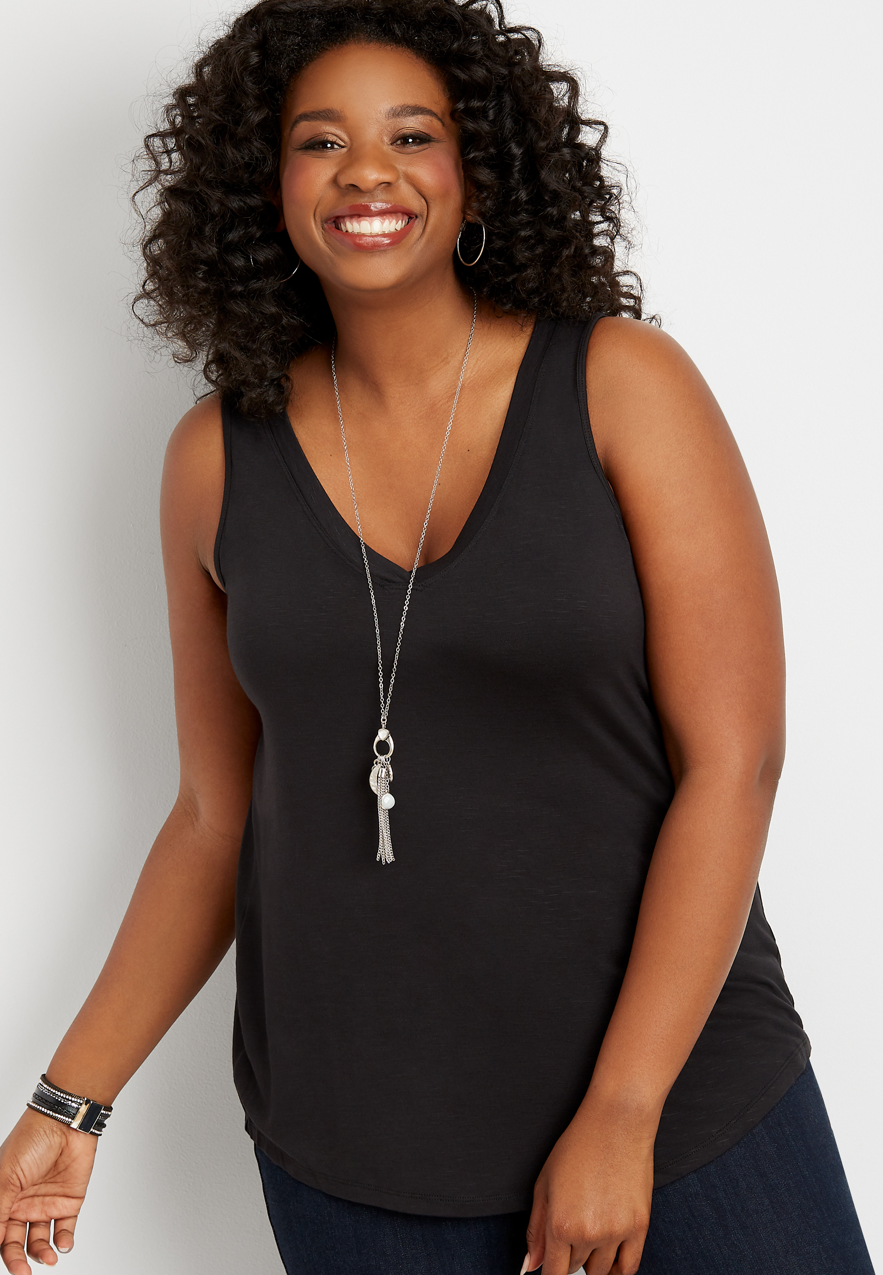 Just My Size Women's Plus-SizeJersey Shirttail Hem Tank Top, Black