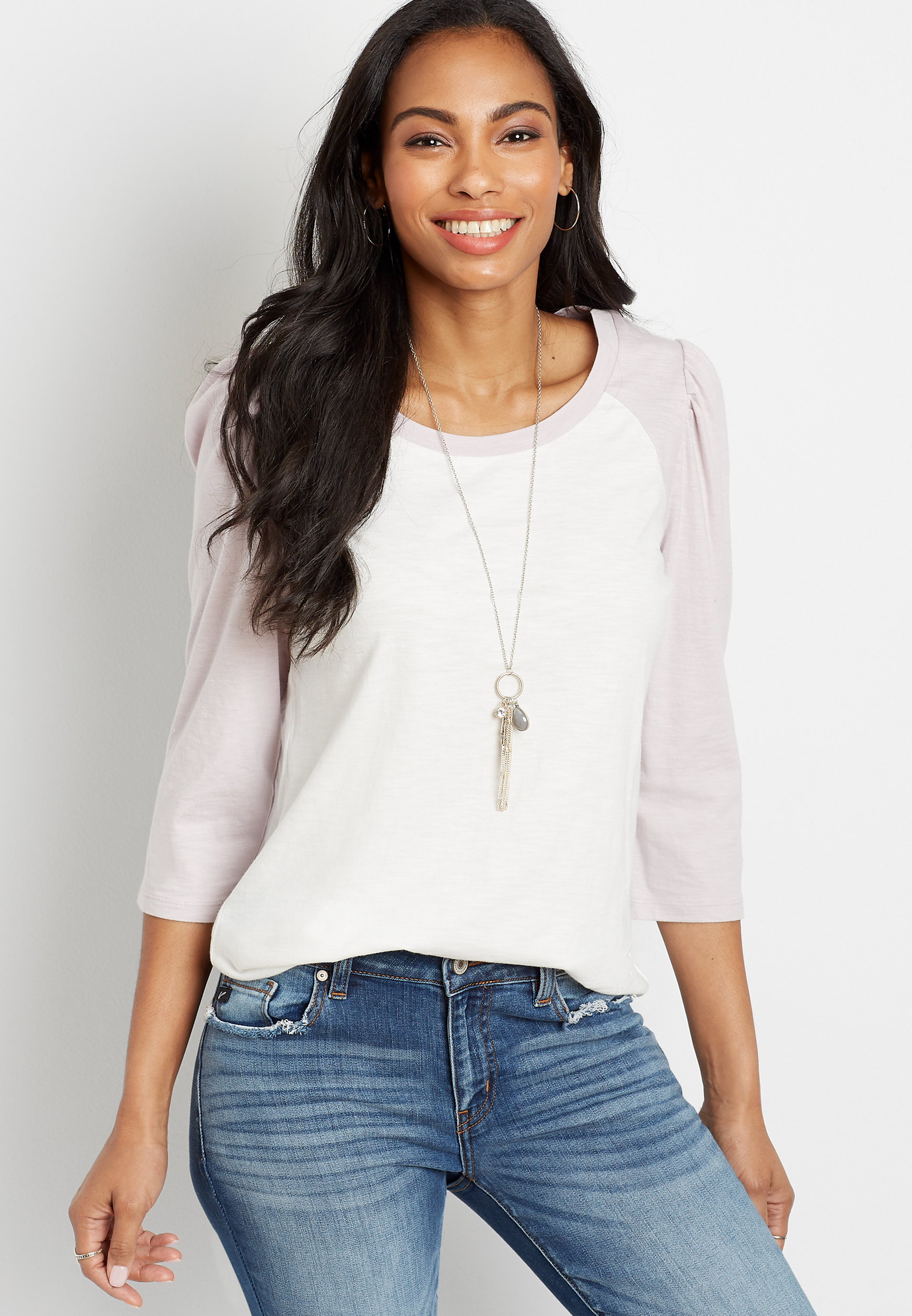 24/7 Solid Puff Sleeve Baseball Tee maurices