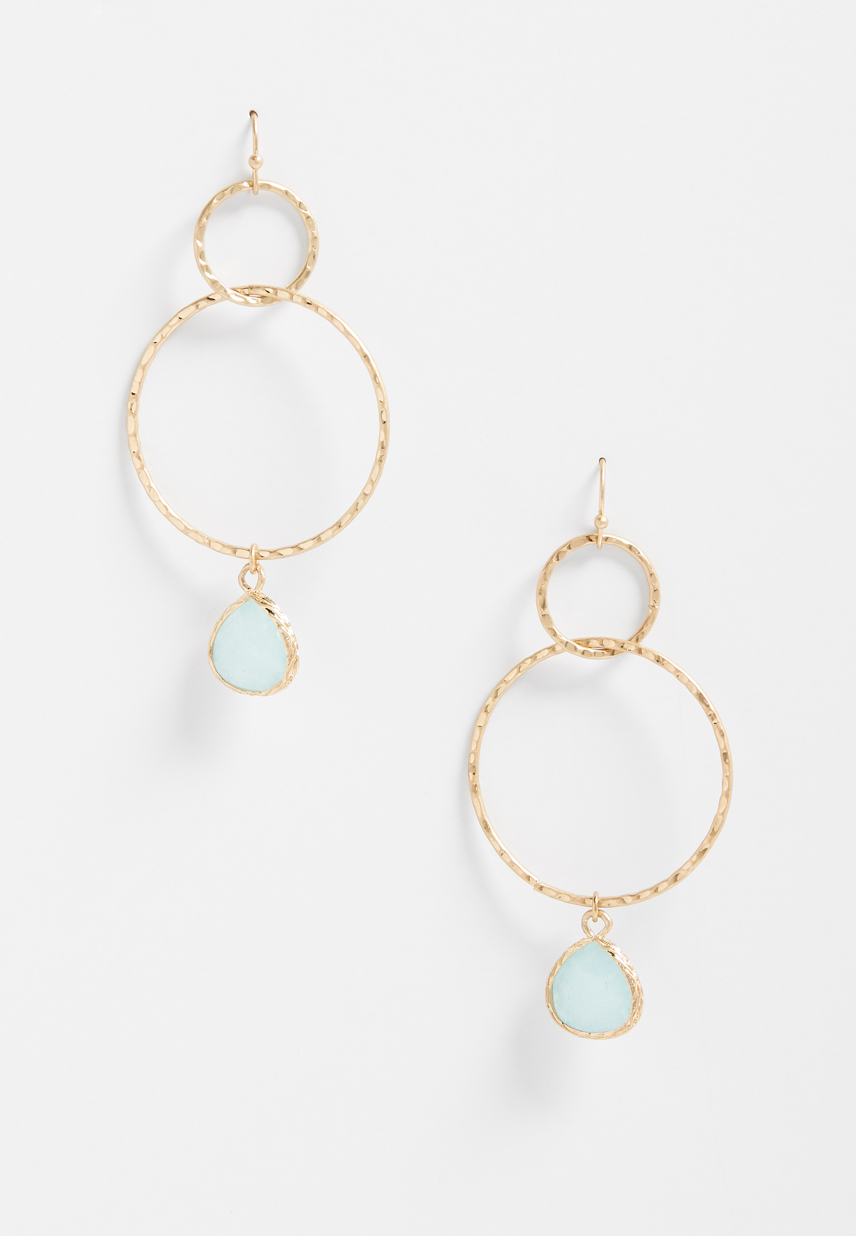 Green Stone Hammered Gold Hoop Earrings | maurices