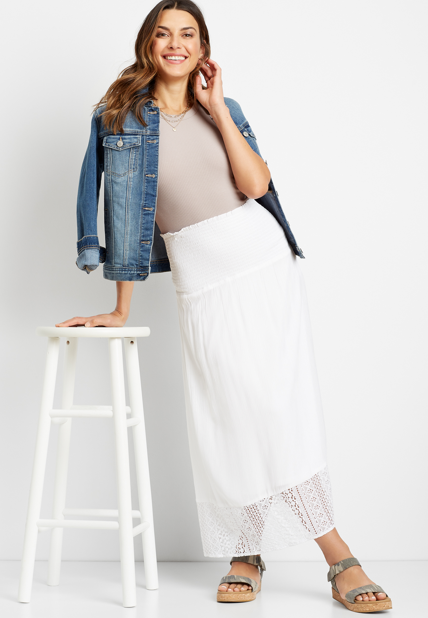 White Lace Trim Maxi Skirt | maurices