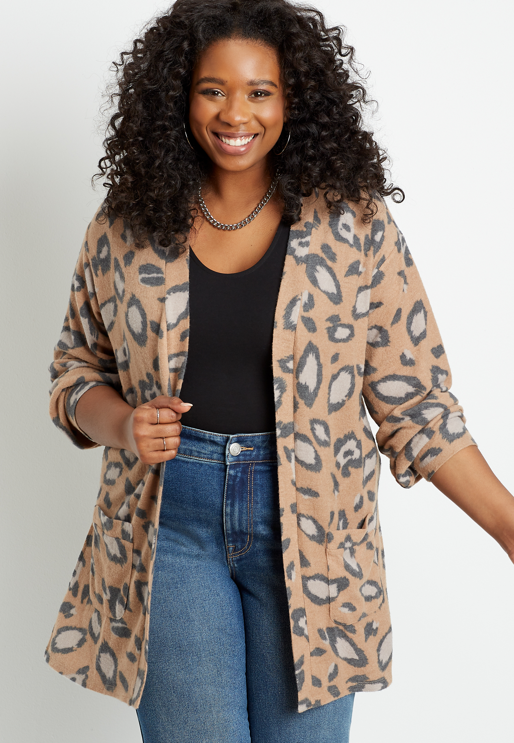 plus size leopard cardigans