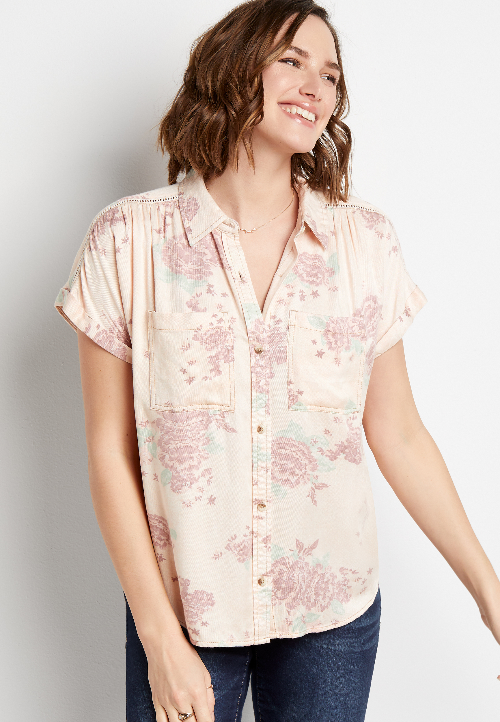 Floral short hotsell sleeve shirt womens