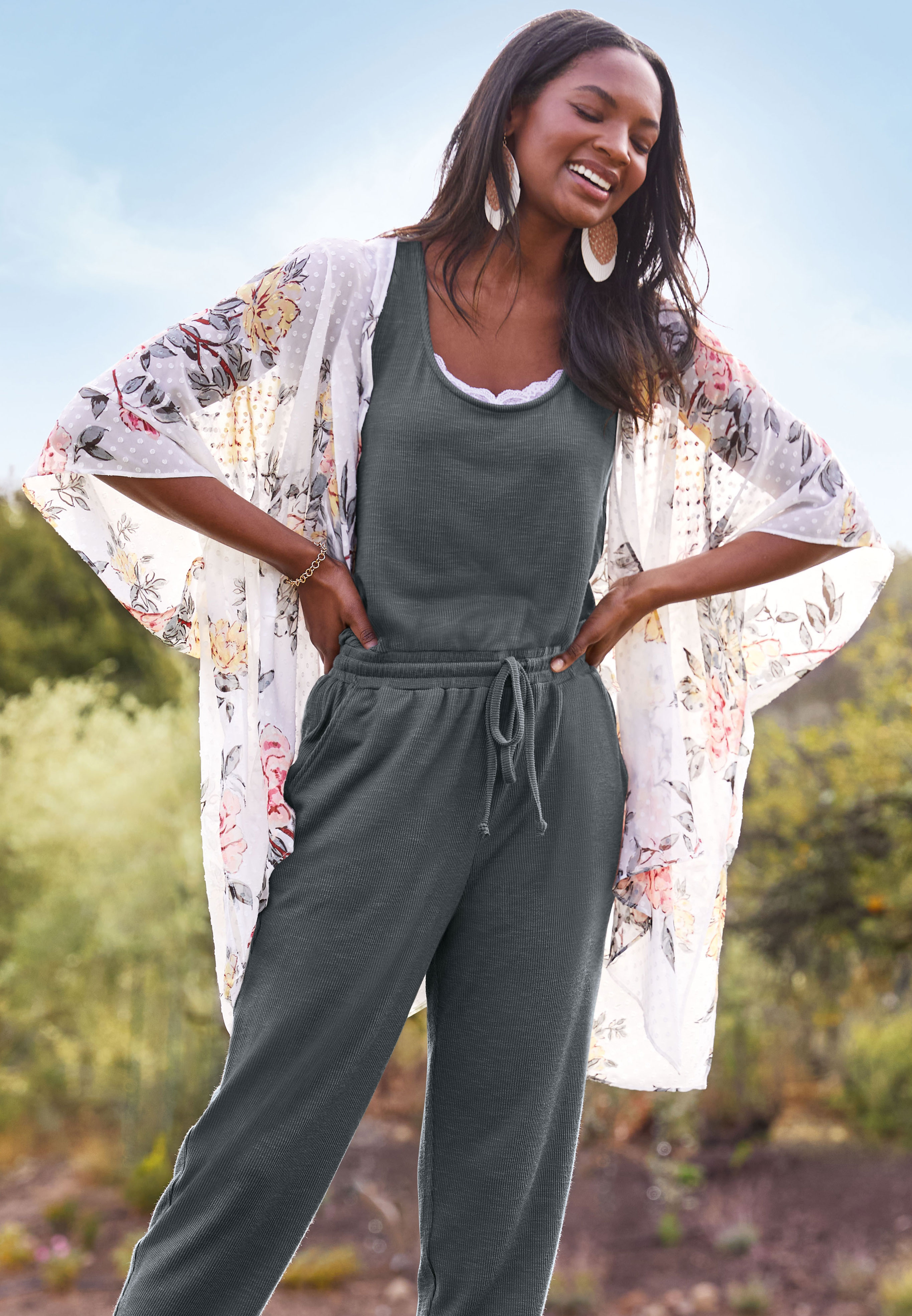 White Floral Swiss Dot Kimono | maurices