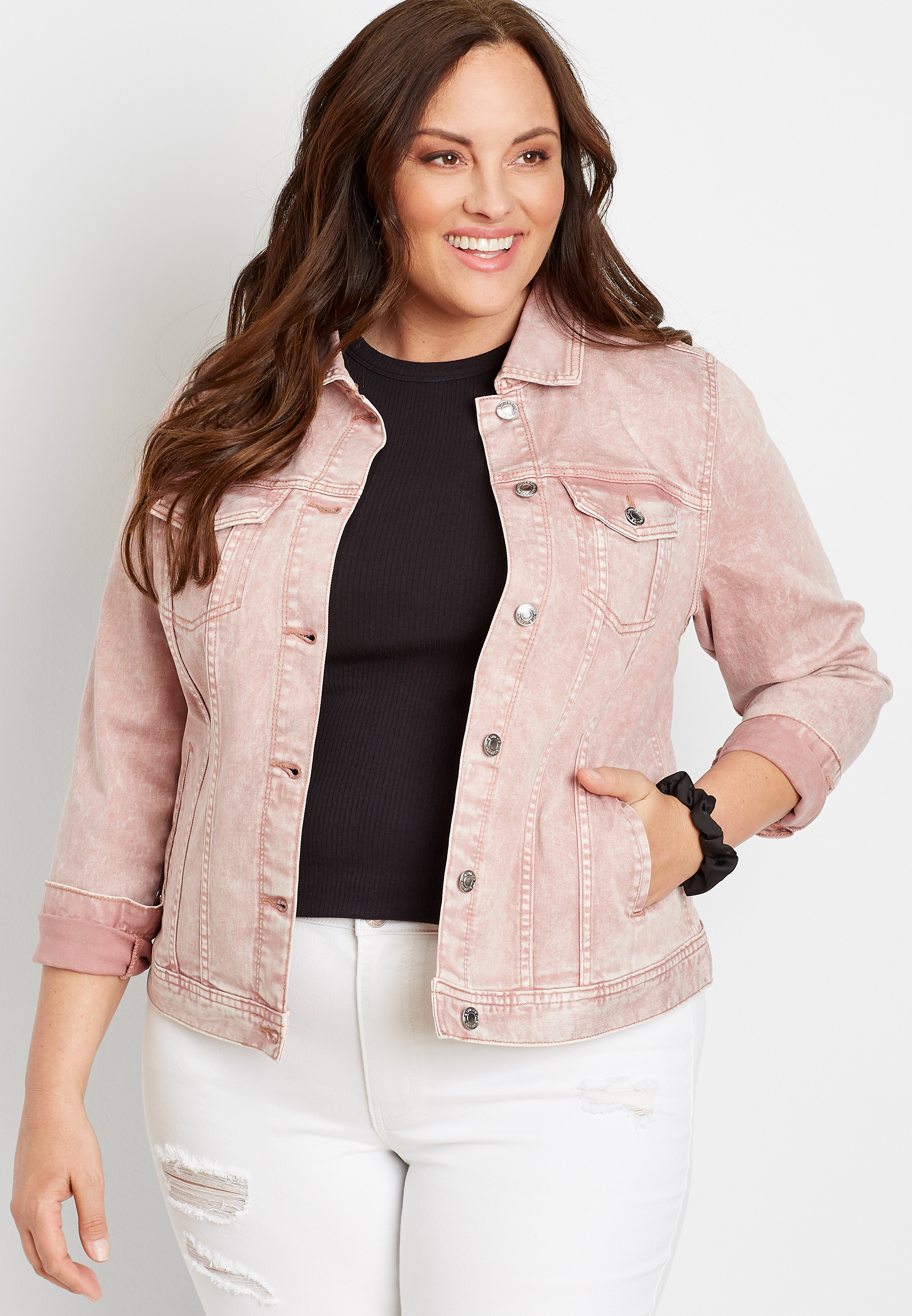 Posie Pink Acid Wash Denim Jacket