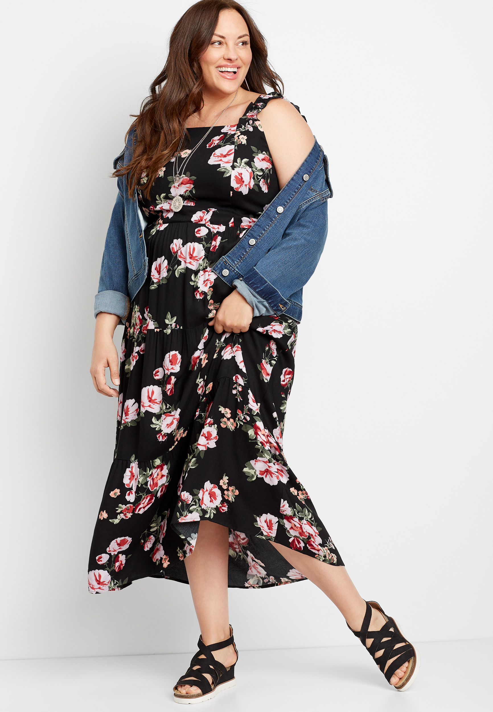 Black floral maxi 2025 dress plus size