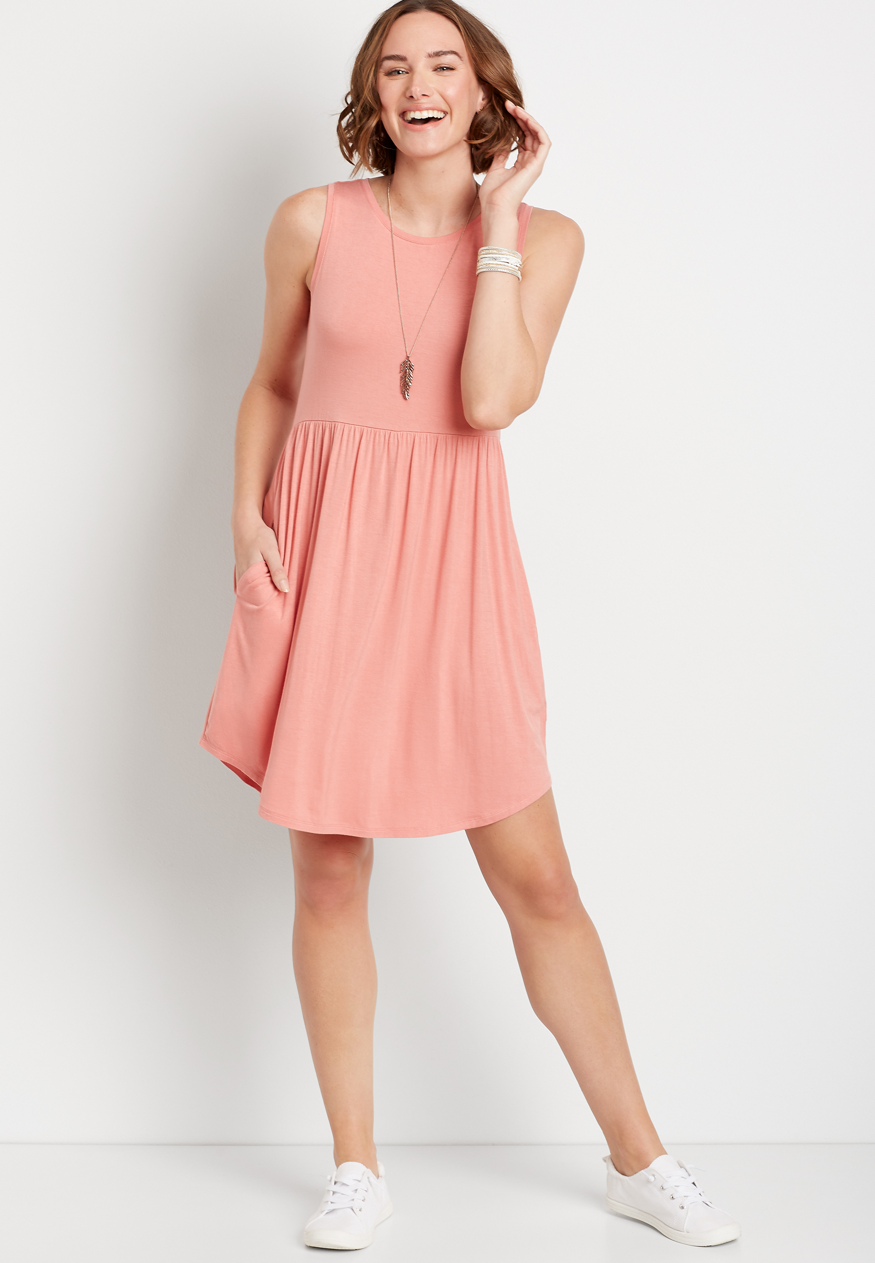 Plus Size 24/7 Pink Empire Waist Pocket Dress, 40% OFF