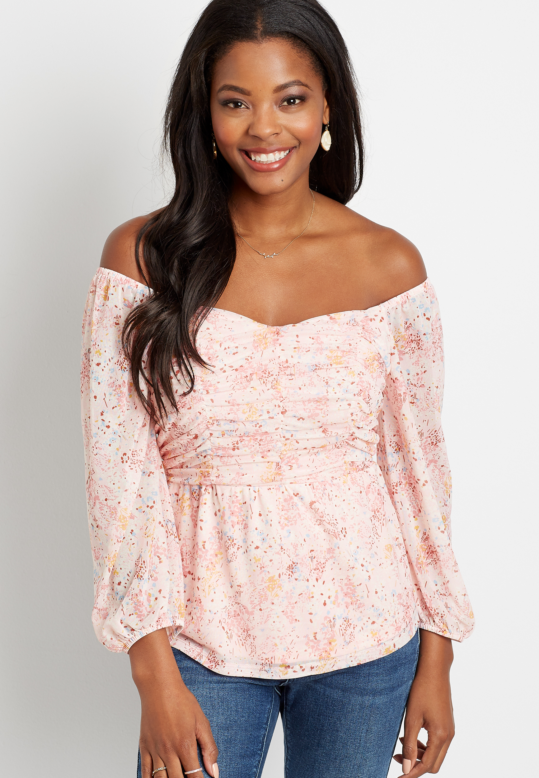 トップス Andmary Mei shirring tops pink ANDMARY】Mei shirring tops
