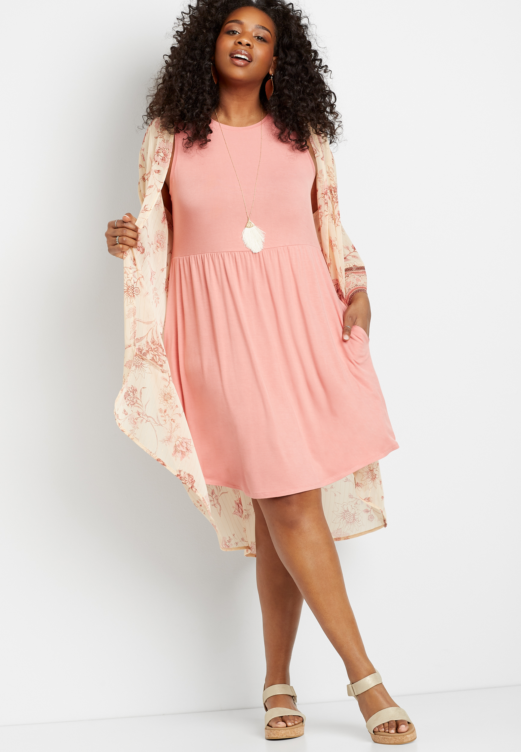 7 Pink Empire Waist Pocket Dress | maurices